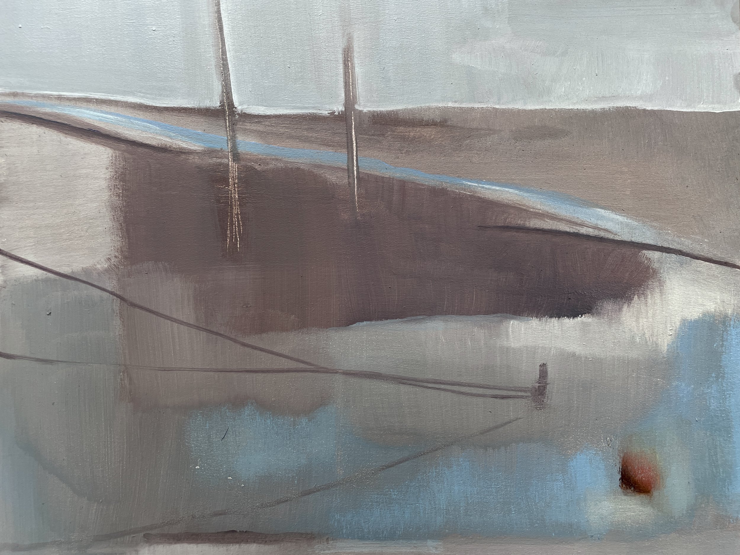 Salt, mud, bird, sky, oil on board, 29 x 21cm