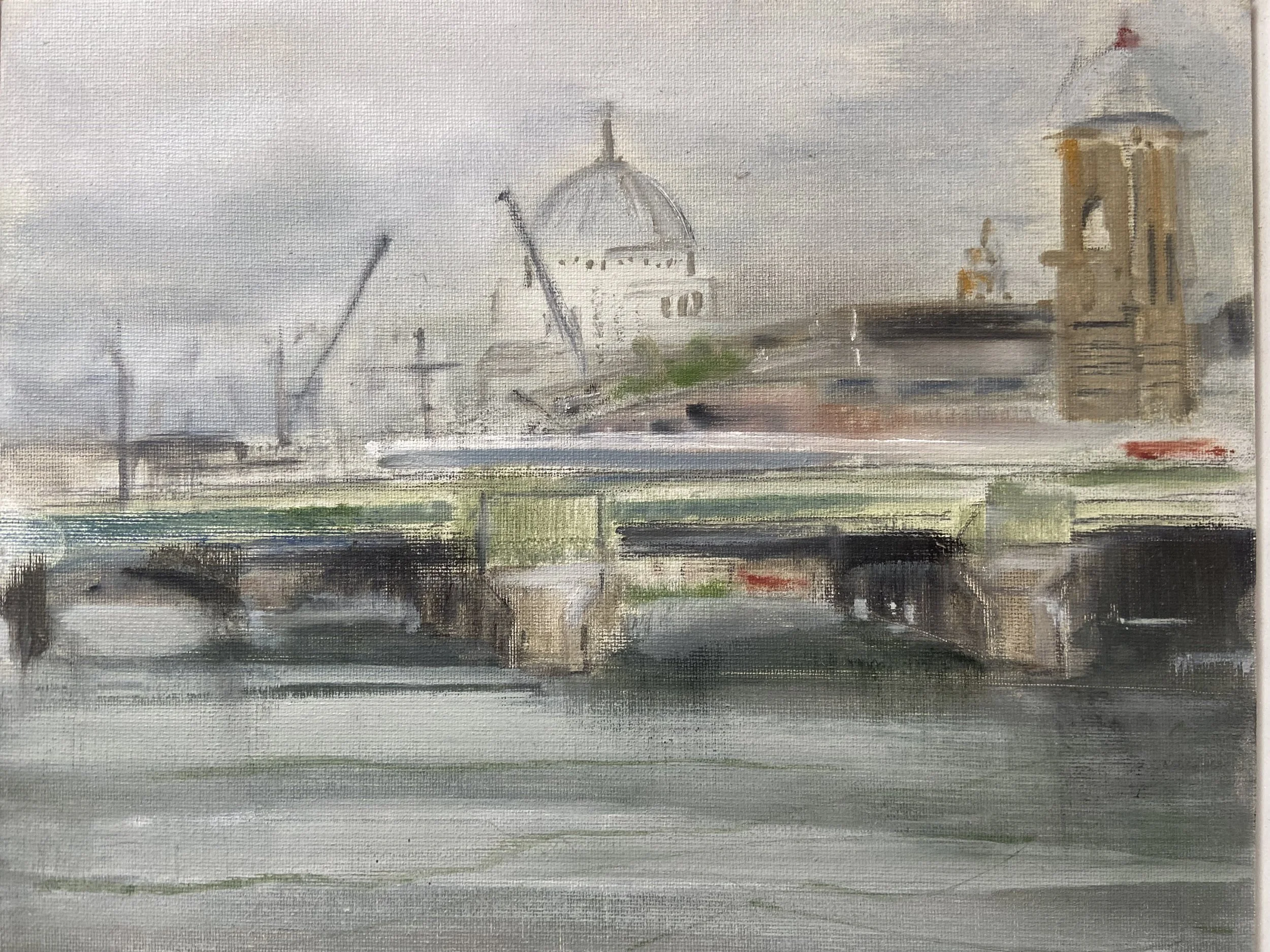 Train out of Cannon Street, oil on board framed 25x30cm (was £330) not £100