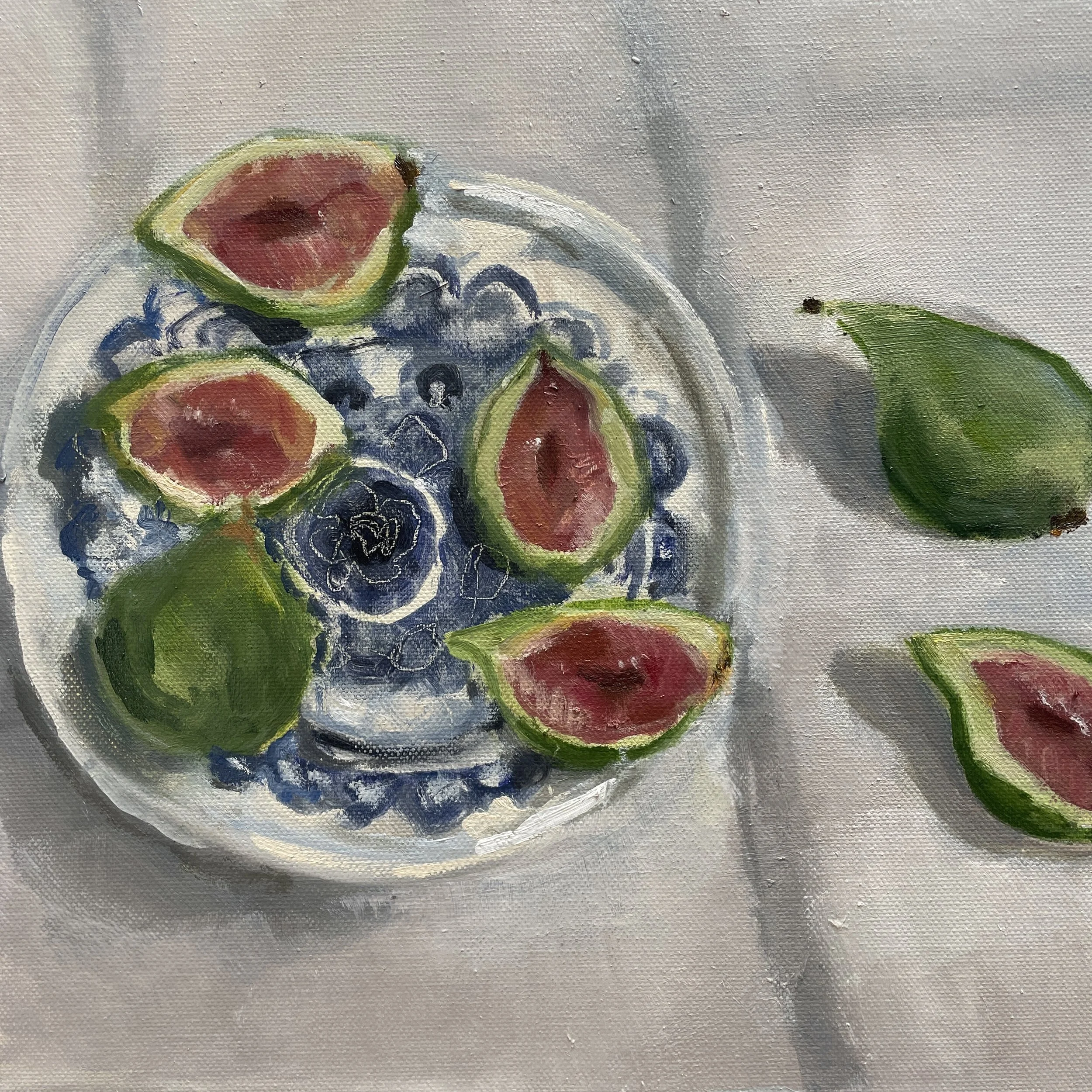 Figs on the Finnish plate, oil on canvas 30 x30 cm