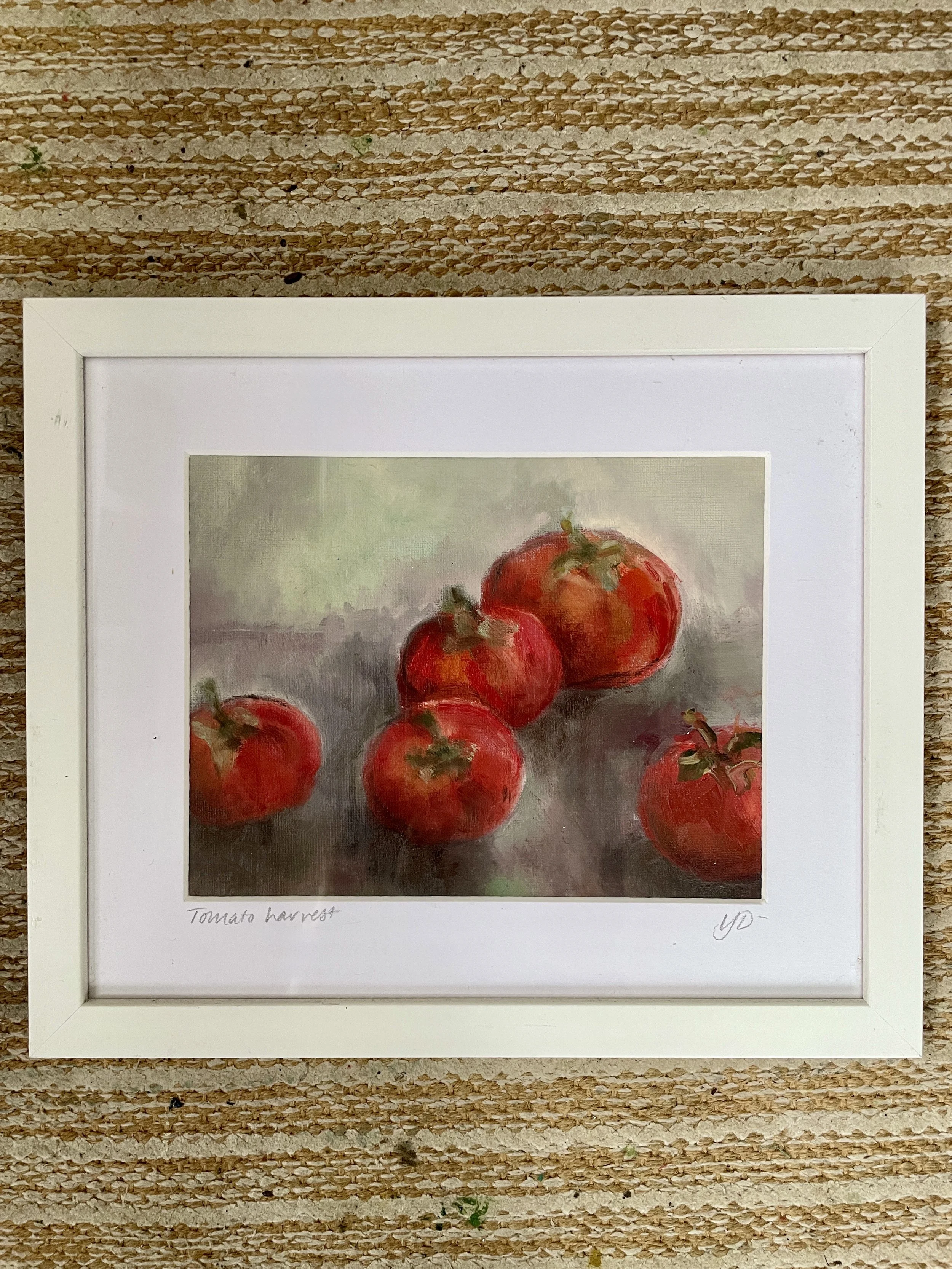 Tomato harvest, oil on paper, 25x30cm framed (was £200) now £95