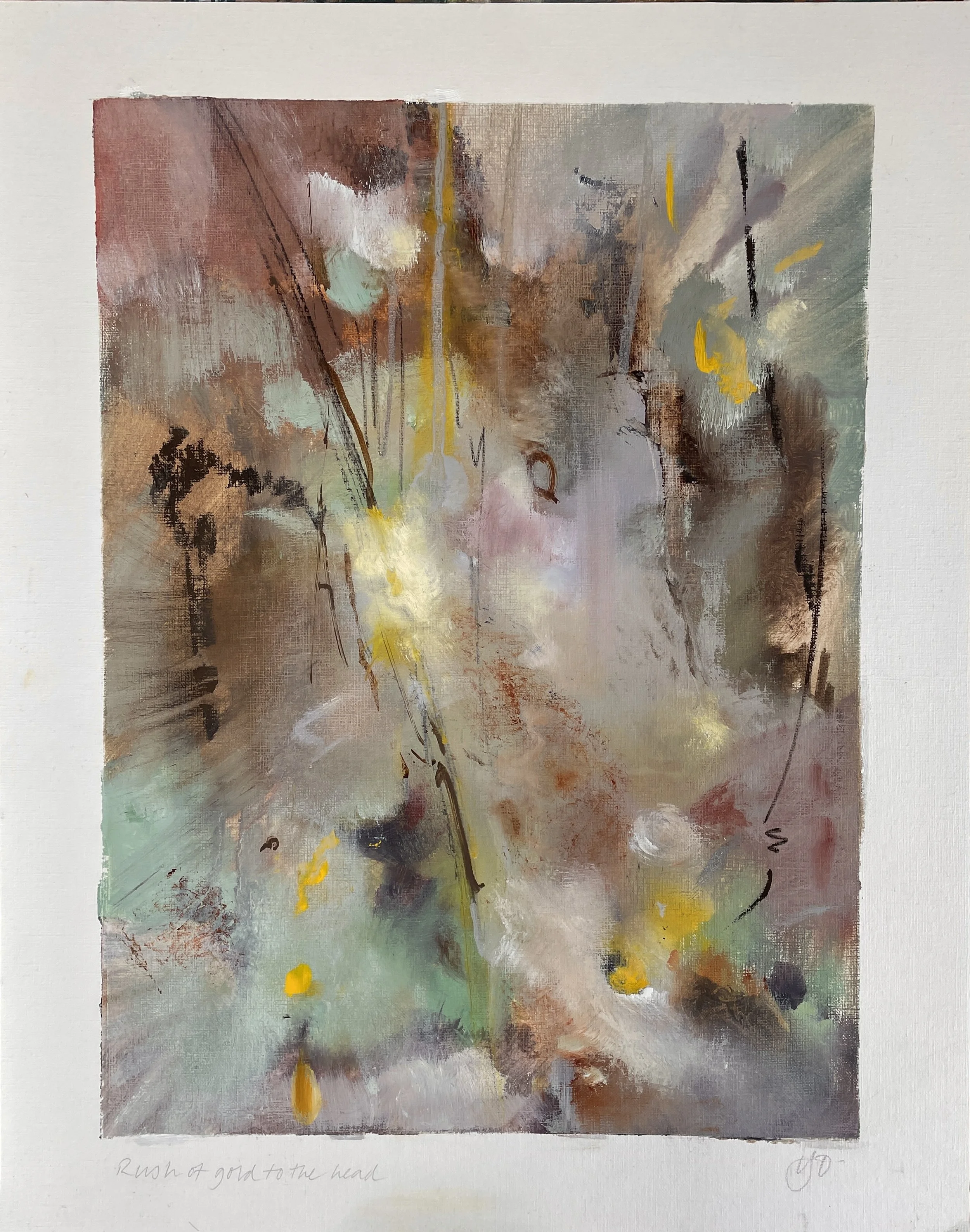Rush of gold to the head, oil on paper, framed 40x50cm