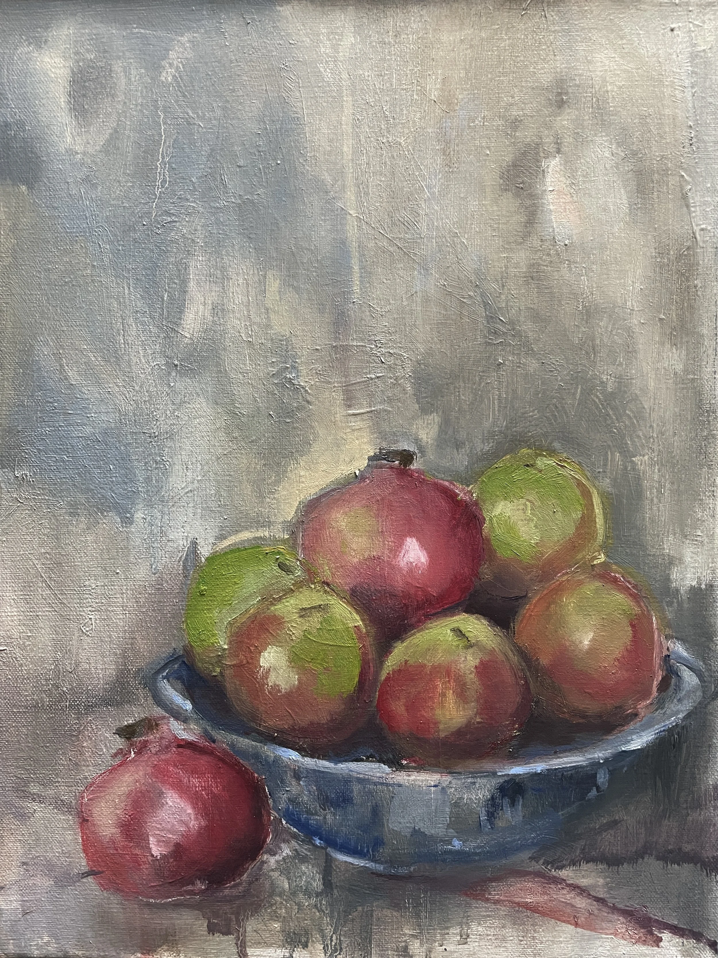 Pomegranates and green apples, oil on canvas, 30 x 40cm