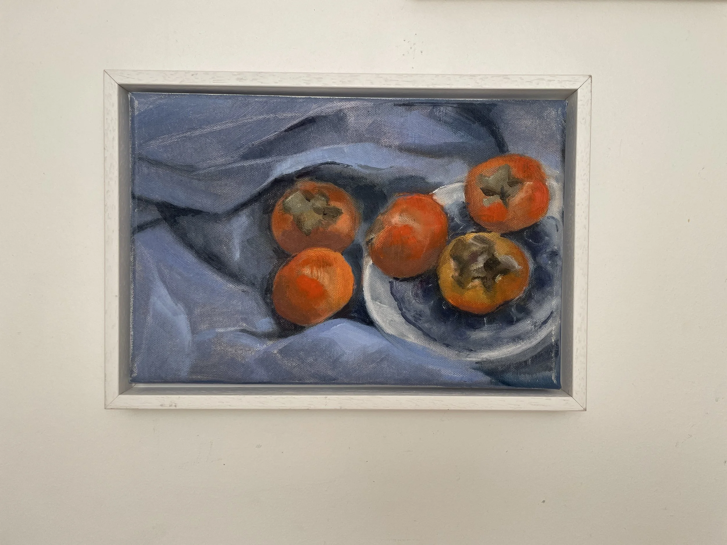 Persimmons, oil on canvas framed 20x35 was £380 sale price £220