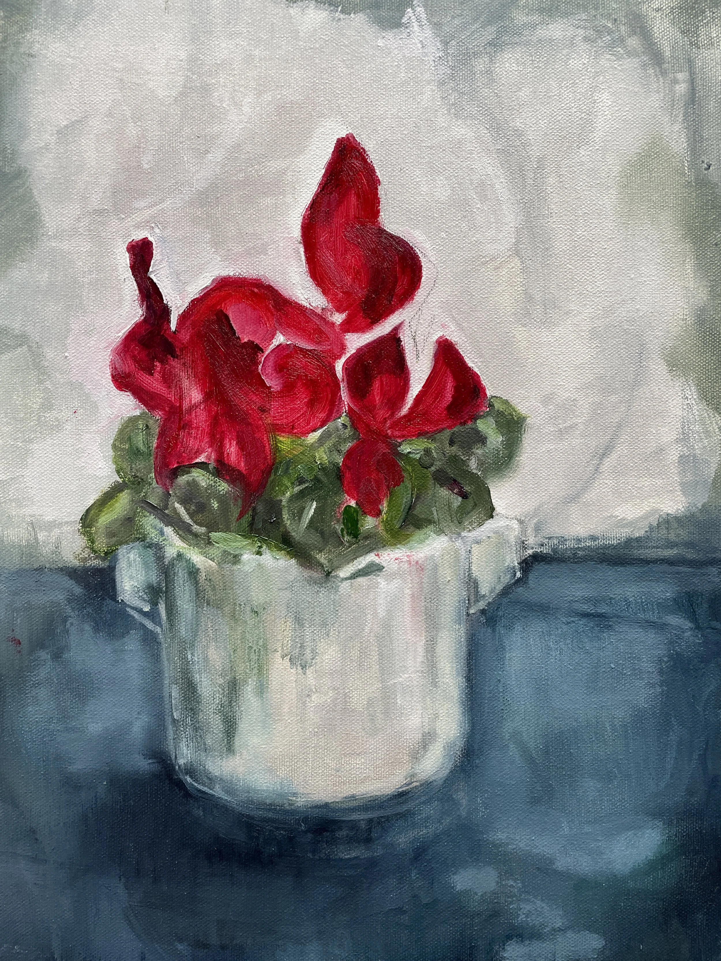 Carmine cyclamen, oil on canvas, 30x40cm