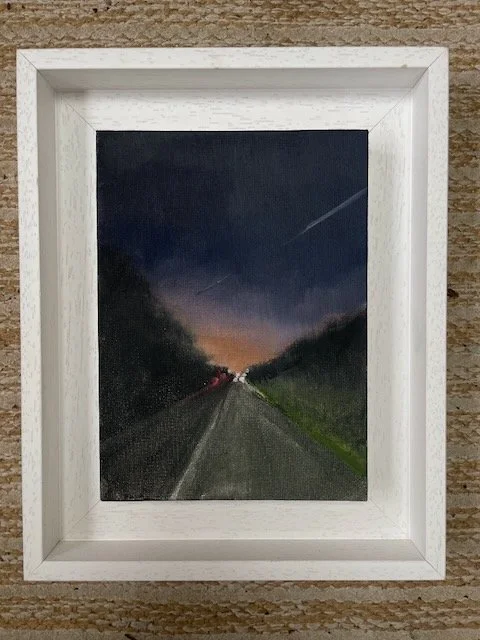 Driving home 9, oil on board, 18x12cm, framed. Was £150, sale price £80