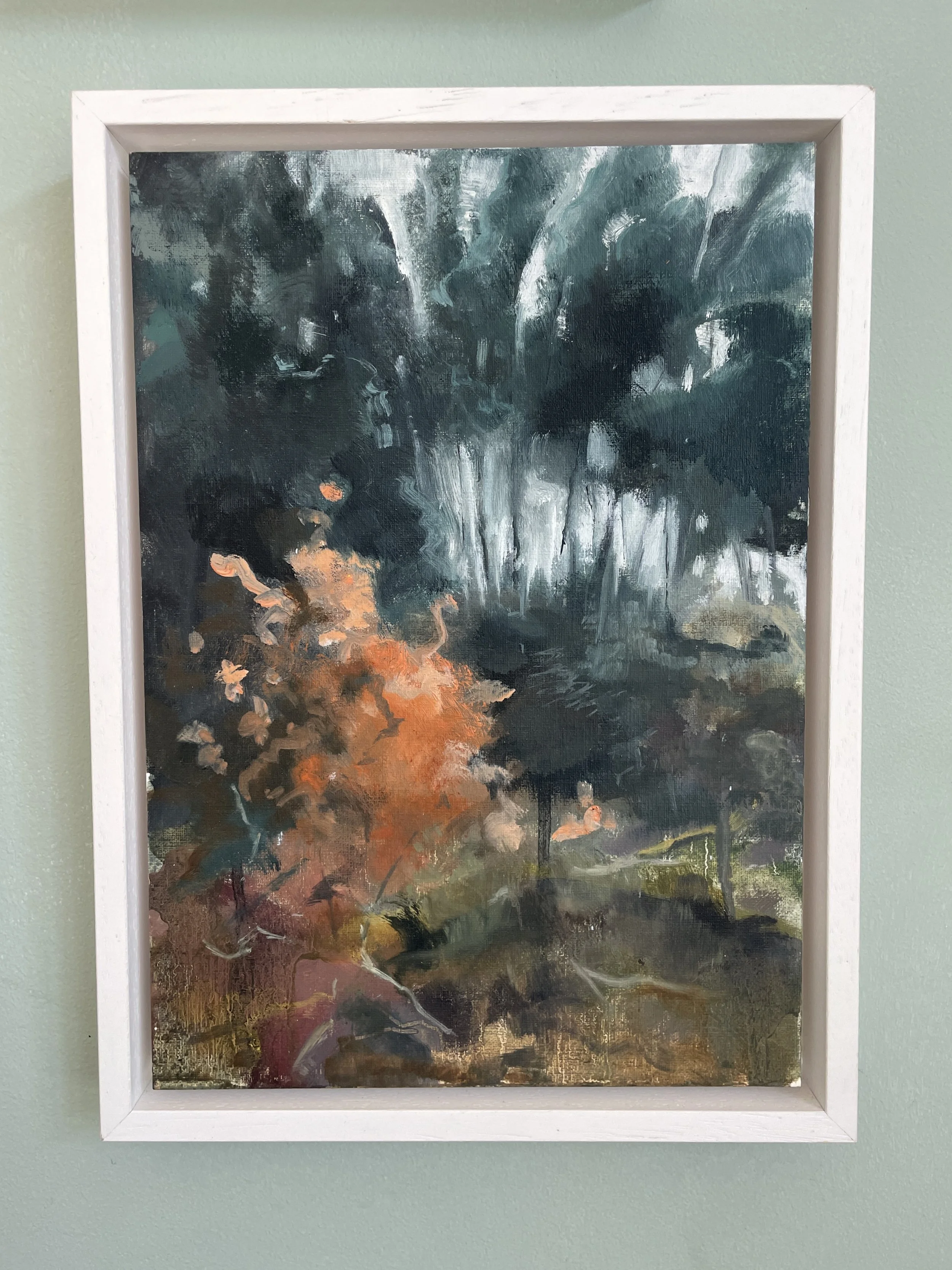 Copper beech, oil on card framed 21x29cm was £350 sale price £230