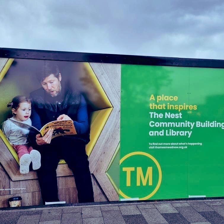 So this very cool and utterly WILD thing happened! My lovely author friend @karl_newson spotted Never Teach a Stegosaurus To Do Sums on a DINORMOUS board where the shiny new Thamesmead library is coming up. That&rsquo;s our book, @creativedewen! I ca