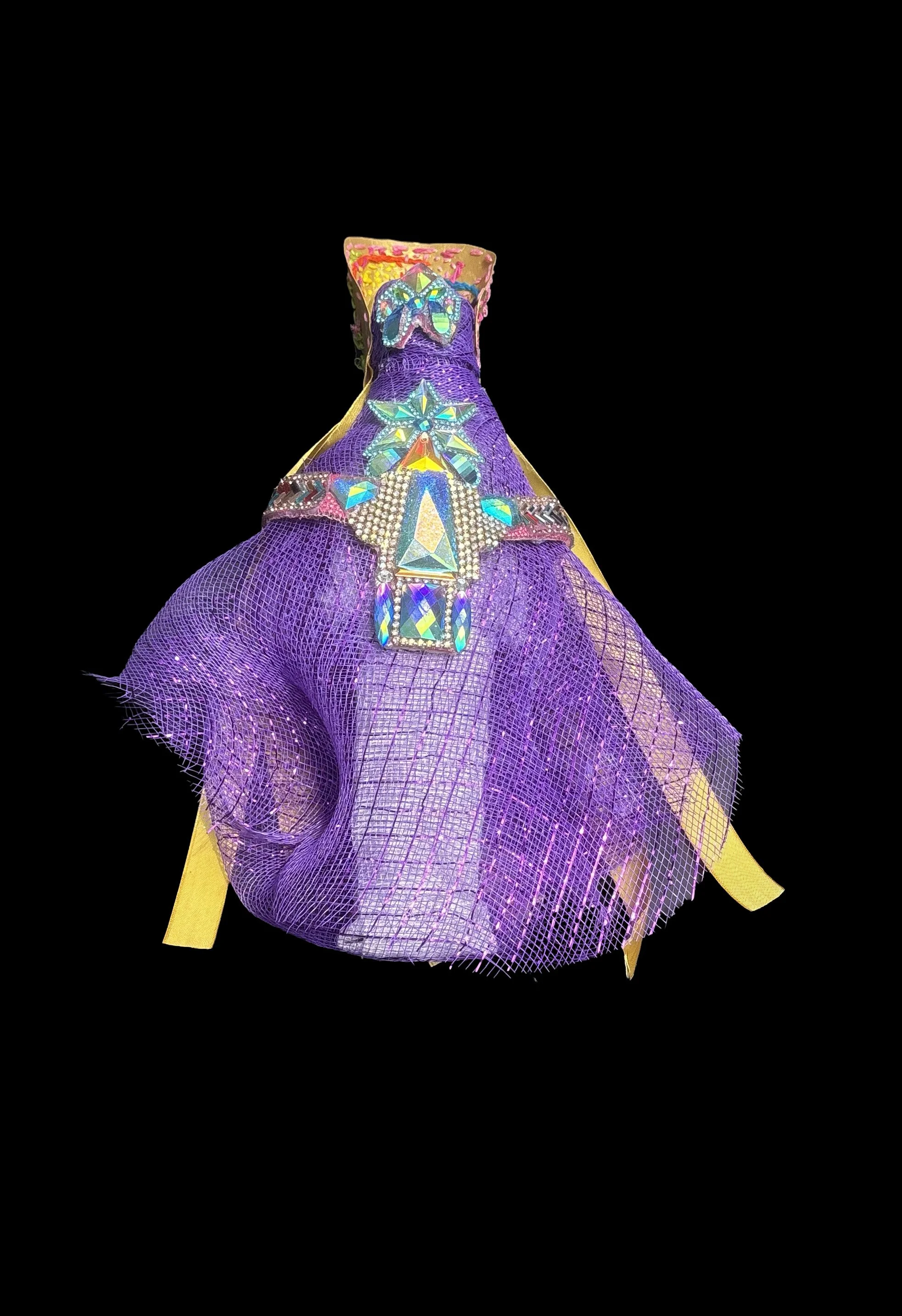  Ascension Spirit   
Soft Sculpture 
 Found Materials   
Discarded Doll, Fabric,  
Found Natural Materials,  
Costume Jewelry, Plastic Gems