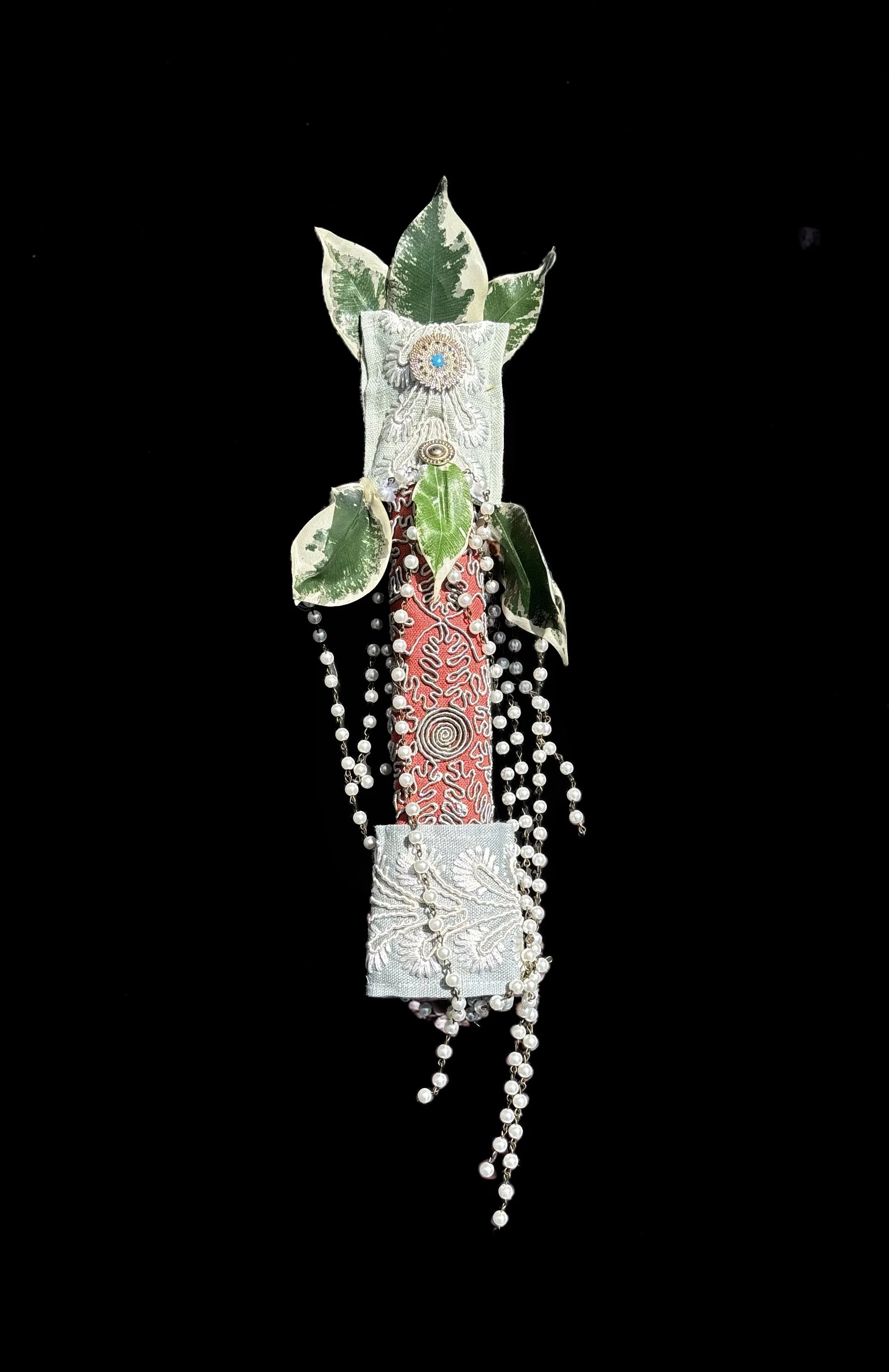  Ascension Spirit   
Soft Sculpture 
 Found Materials   
Discarded Doll, Fabric,  
Found Natural Materials,  
Costume Jewelry, Plastic Gems