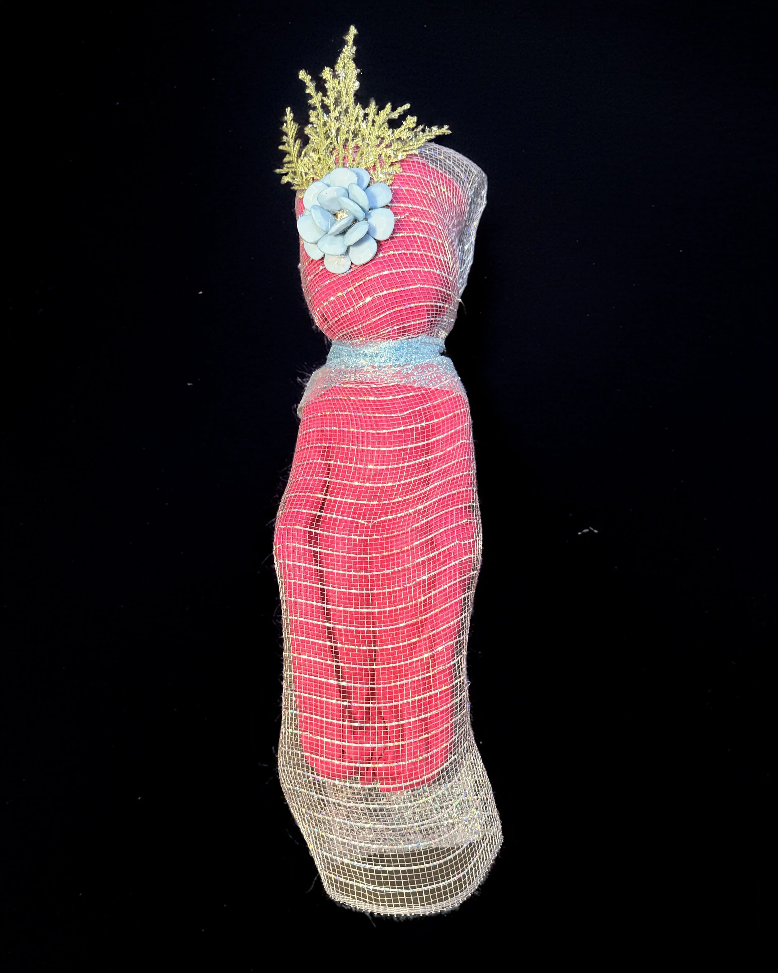  Ascension Spirit   
Soft Sculpture 
 Found Materials   
Discarded Doll, Fabric,  
Found Natural Materials,  
Costume Jewelry, Plastic Gems