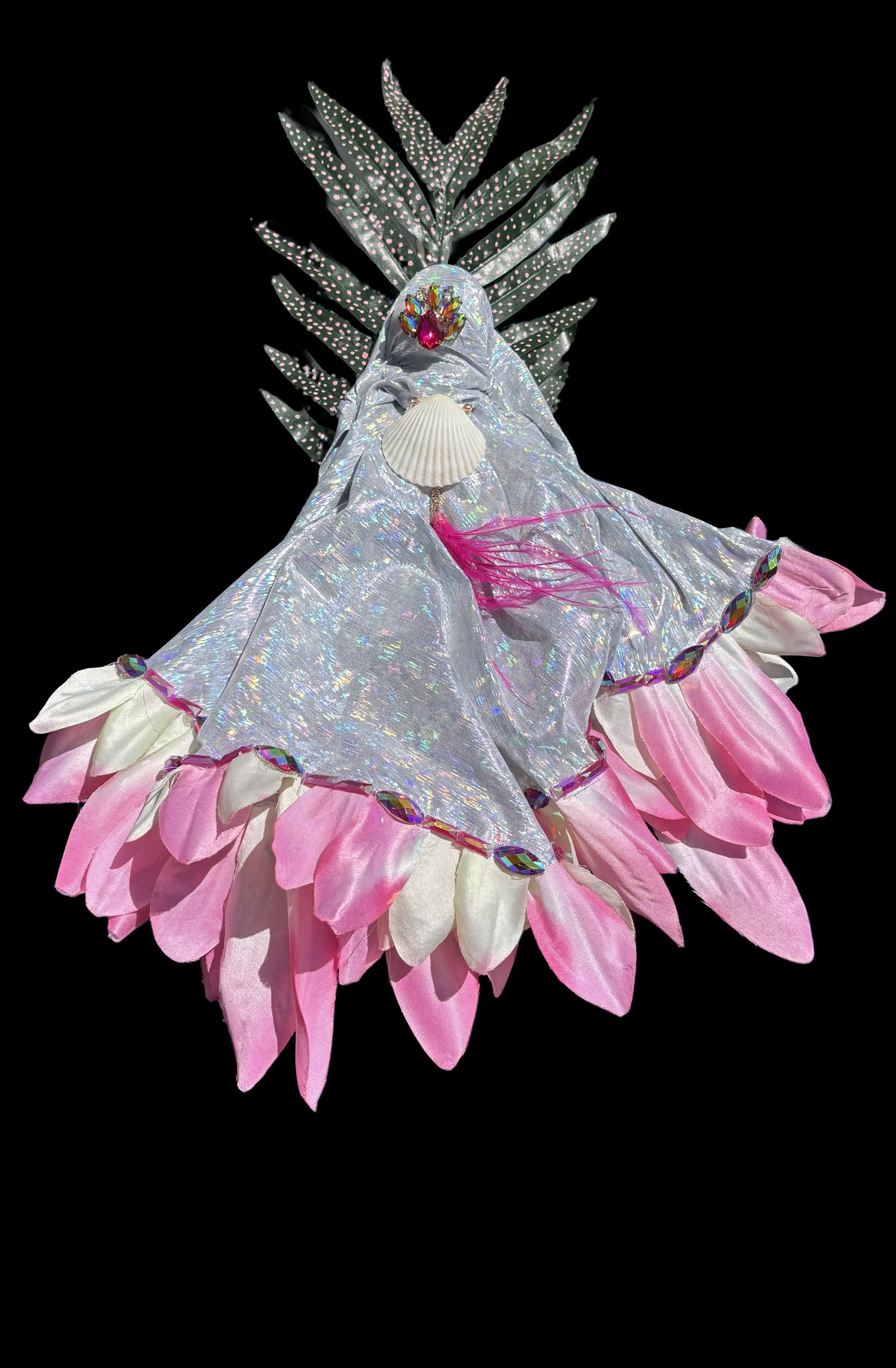  Ascension Spirit   
Soft Sculpture 
 Found Materials   
Discarded Doll, Fabric,  
Found Natural Materials,  
Costume Jewelry, Plastic Gems