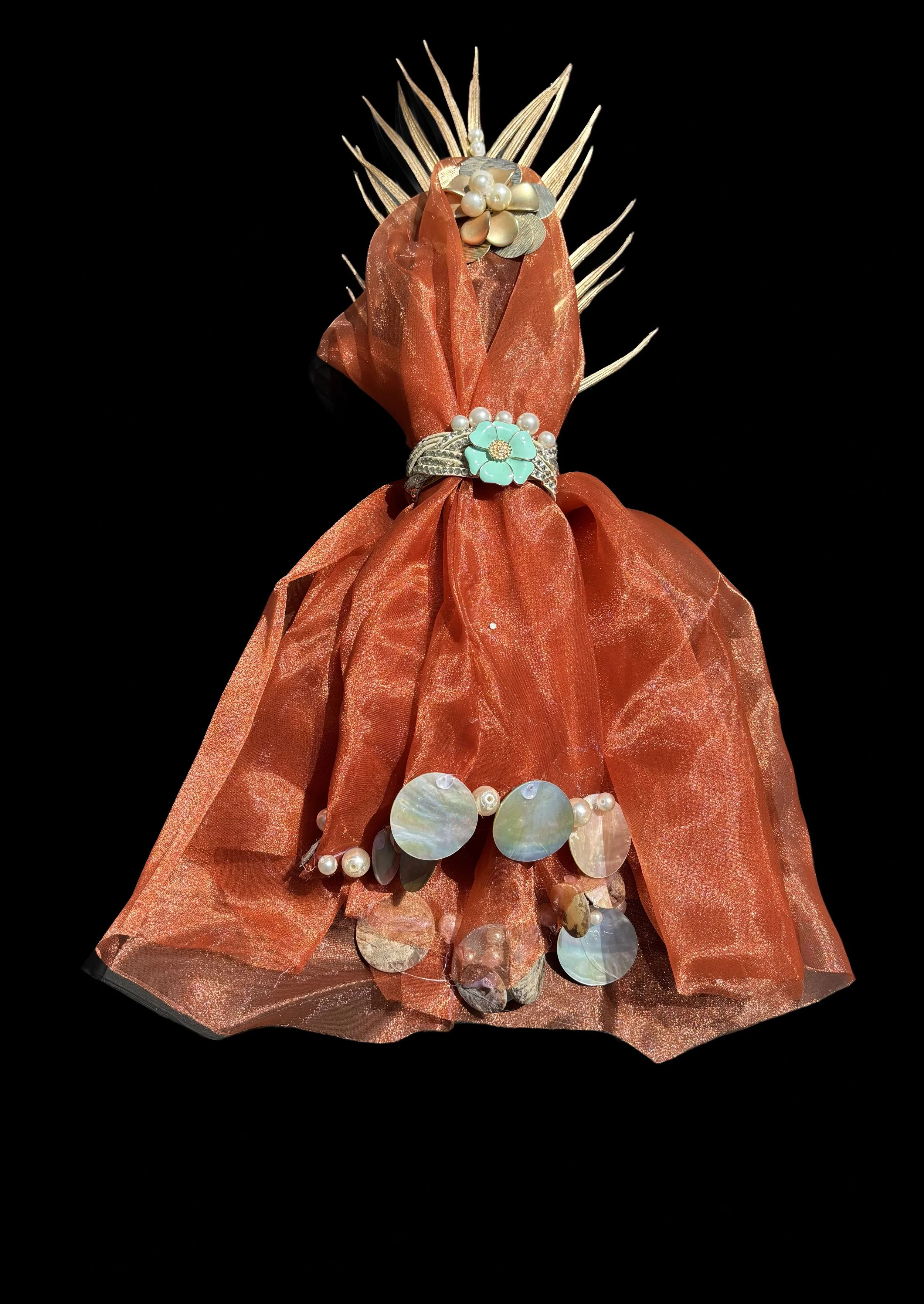 Ascension Spirit   
Soft Sculpture 
 Found Materials   
Discarded Doll, Fabric,  
Found Natural Materials,  
Costume Jewelry, Plastic Gems