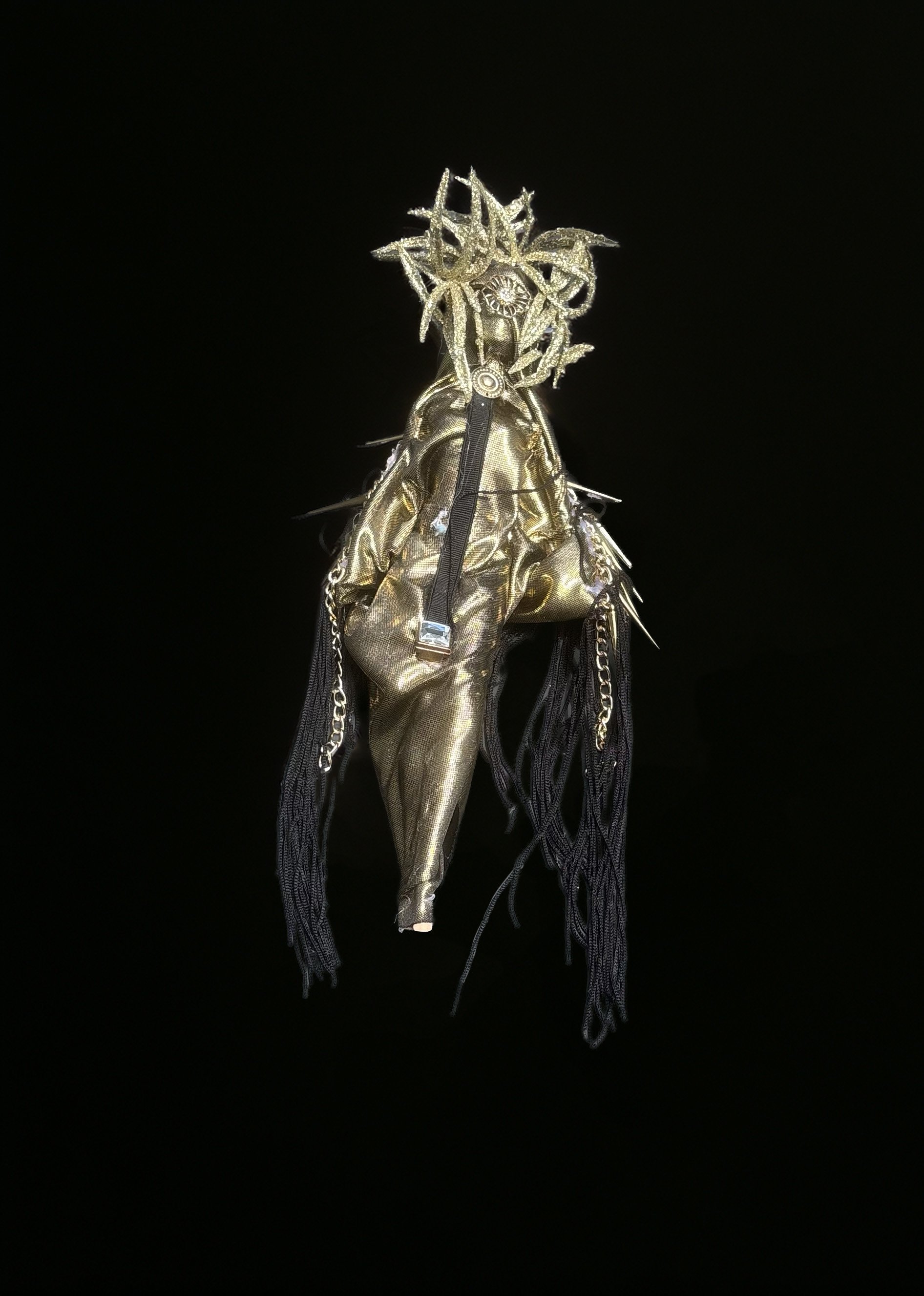  Ascension Spirit   
Soft Sculpture 
 Found Materials   
Discarded Doll, Fabric,  
Found Natural Materials,  
Costume Jewelry, Plastic Gems