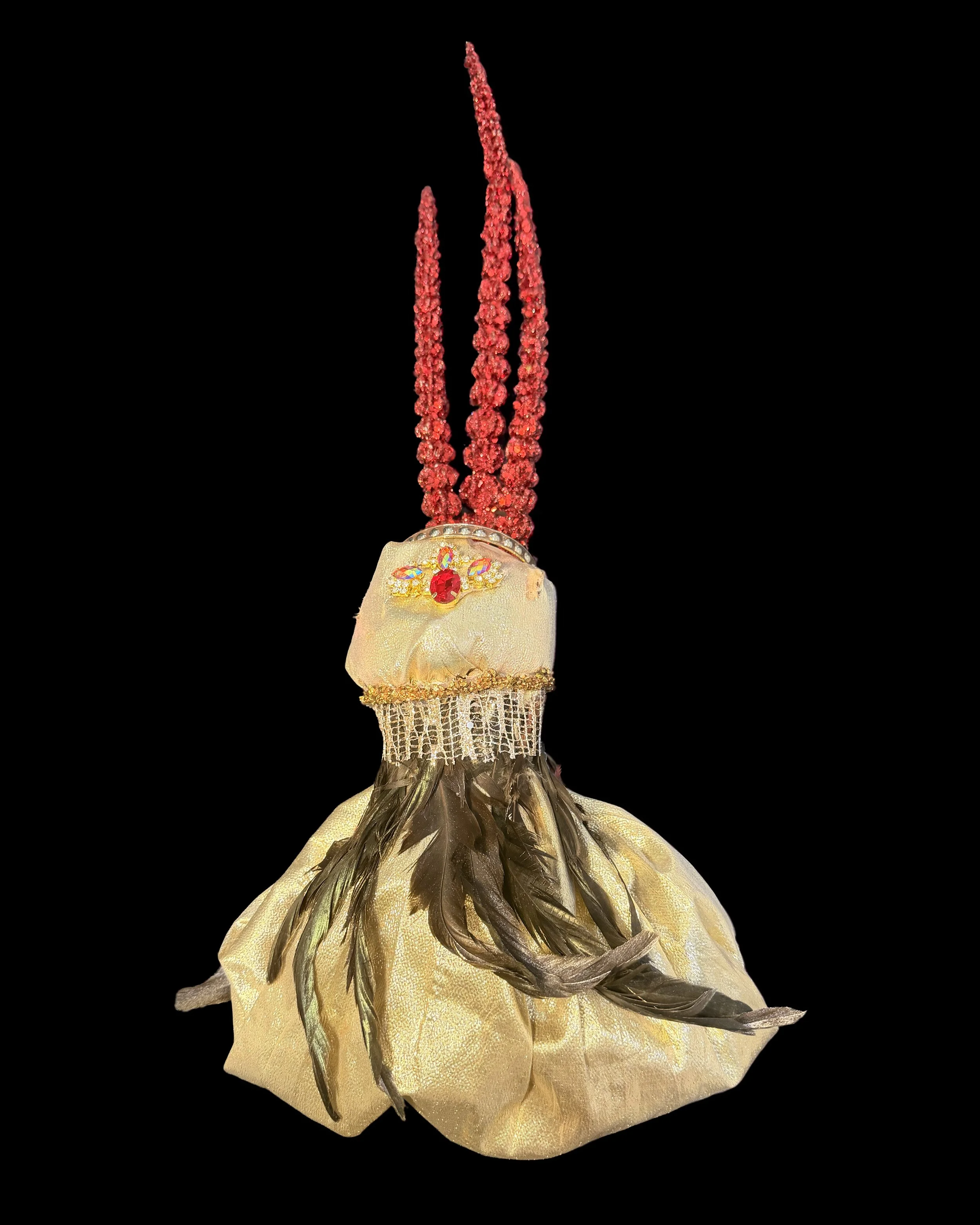  Ascension Spirit   
Soft Sculpture 
 Found Materials   
Discarded Doll, Fabric,  
Found Natural Materials,  
Costume Jewelry, Plastic Gems