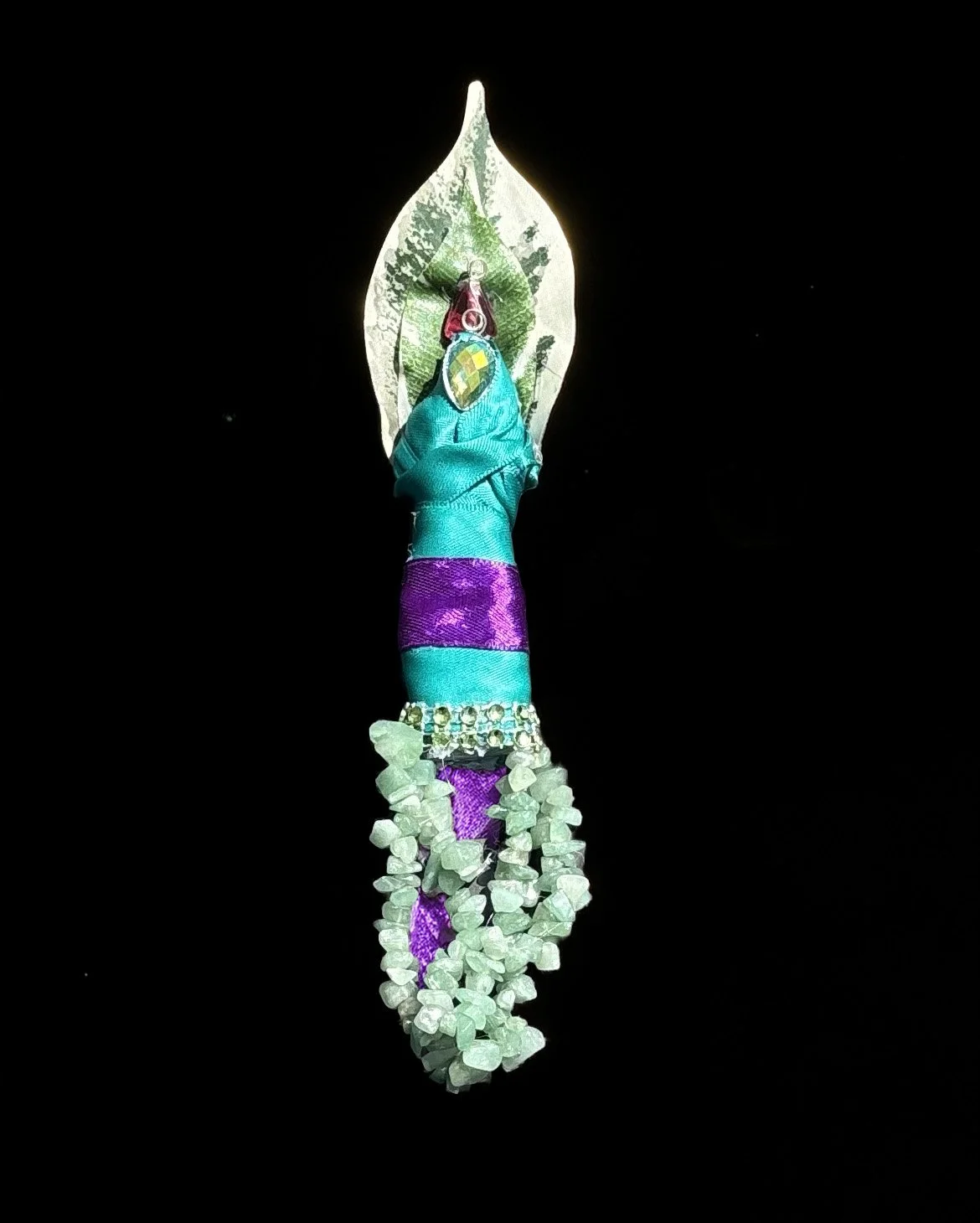  Ascension Spirit   
Soft Sculpture 
 Found Materials   
Discarded Doll, Fabric,  
Found Natural Materials,  
Costume Jewelry, Plastic Gems