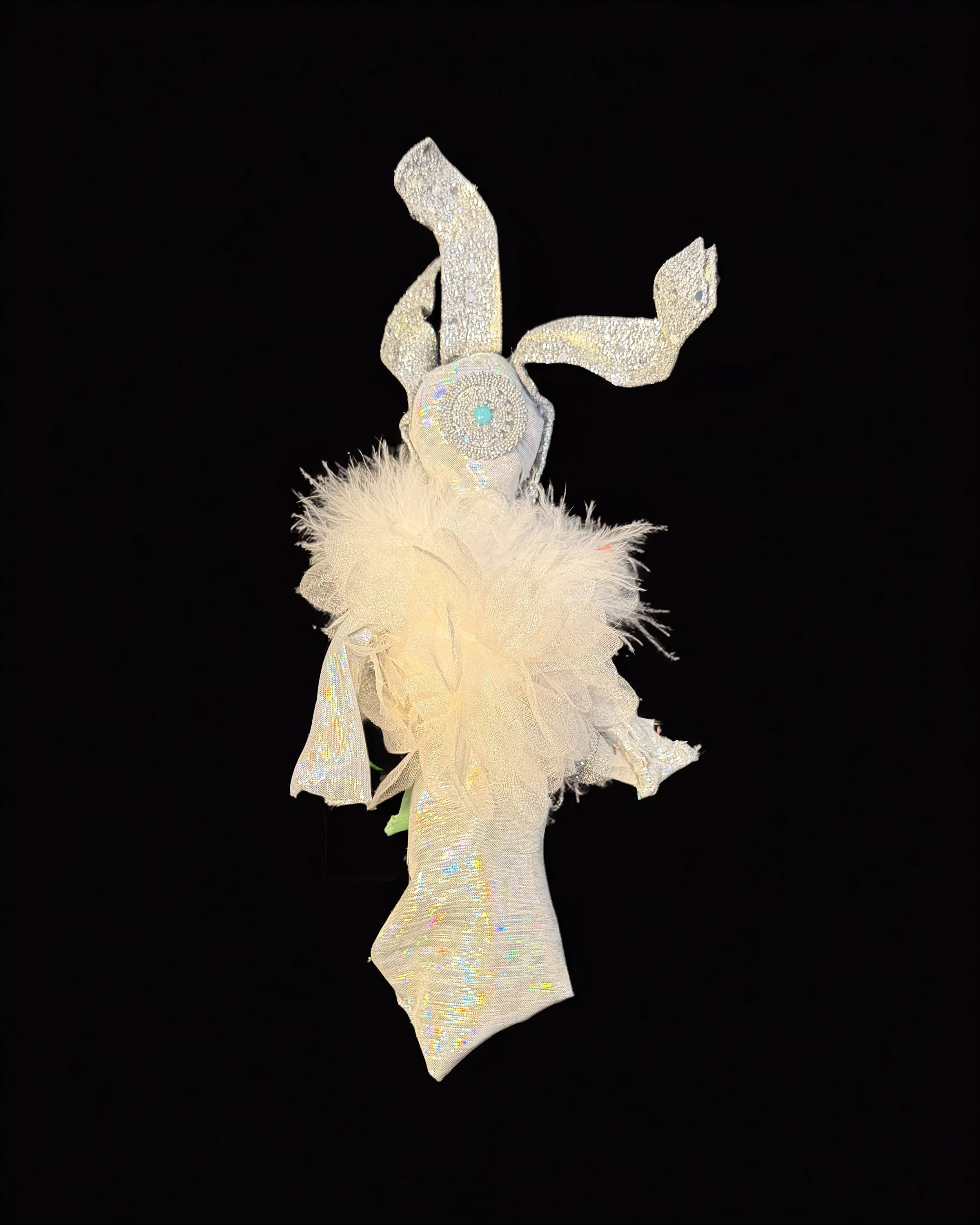  Ascension Spirit   
Soft Sculpture 
 Found Materials   
Discarded Doll, Fabric,  
Found Natural Materials,  
Costume Jewelry, Plastic Gems