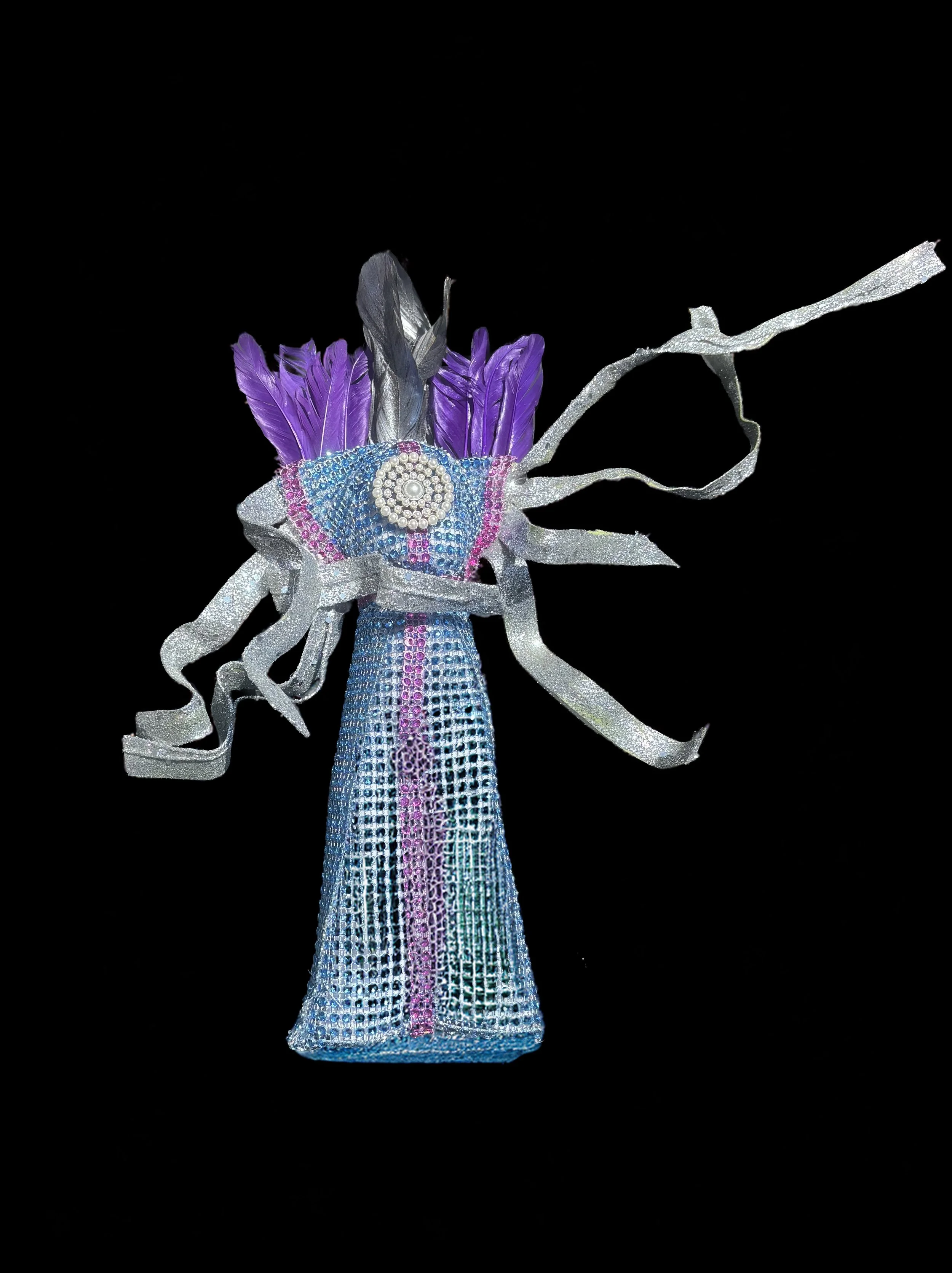  Ascension Spirit   
Soft Sculpture 
 Found Materials   
Discarded Doll, Fabric,  
Found Natural Materials,  
Costume Jewelry, Plastic Gems