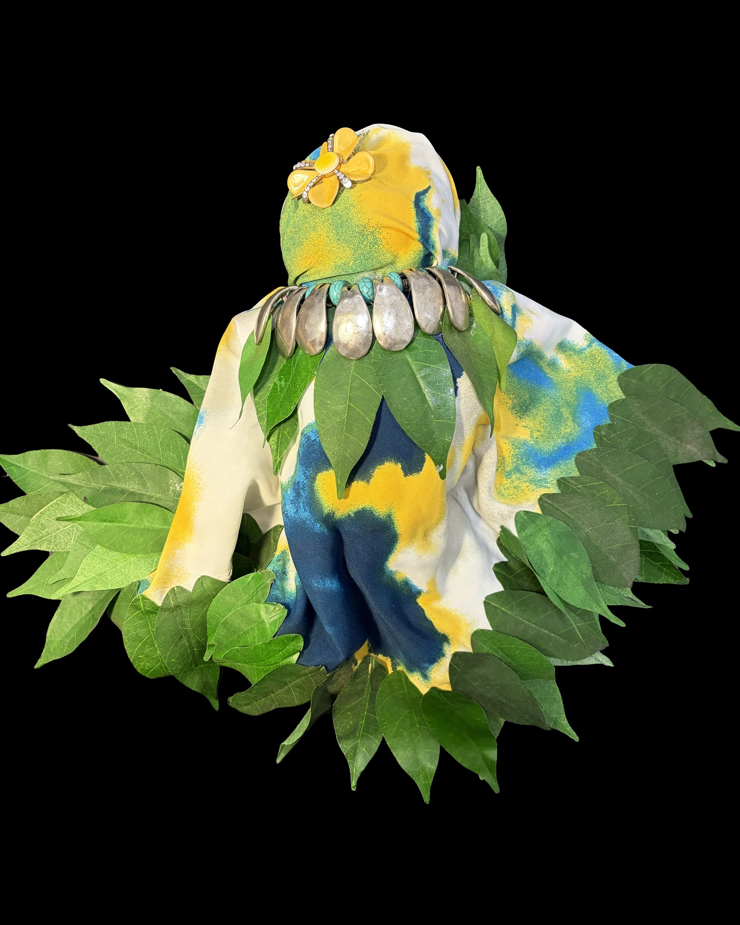  Ascension Spirit   
Soft Sculpture 
 Found Materials   
Discarded Doll, Fabric,  
Found Natural Materials,  
Costume Jewelry, Plastic Gems