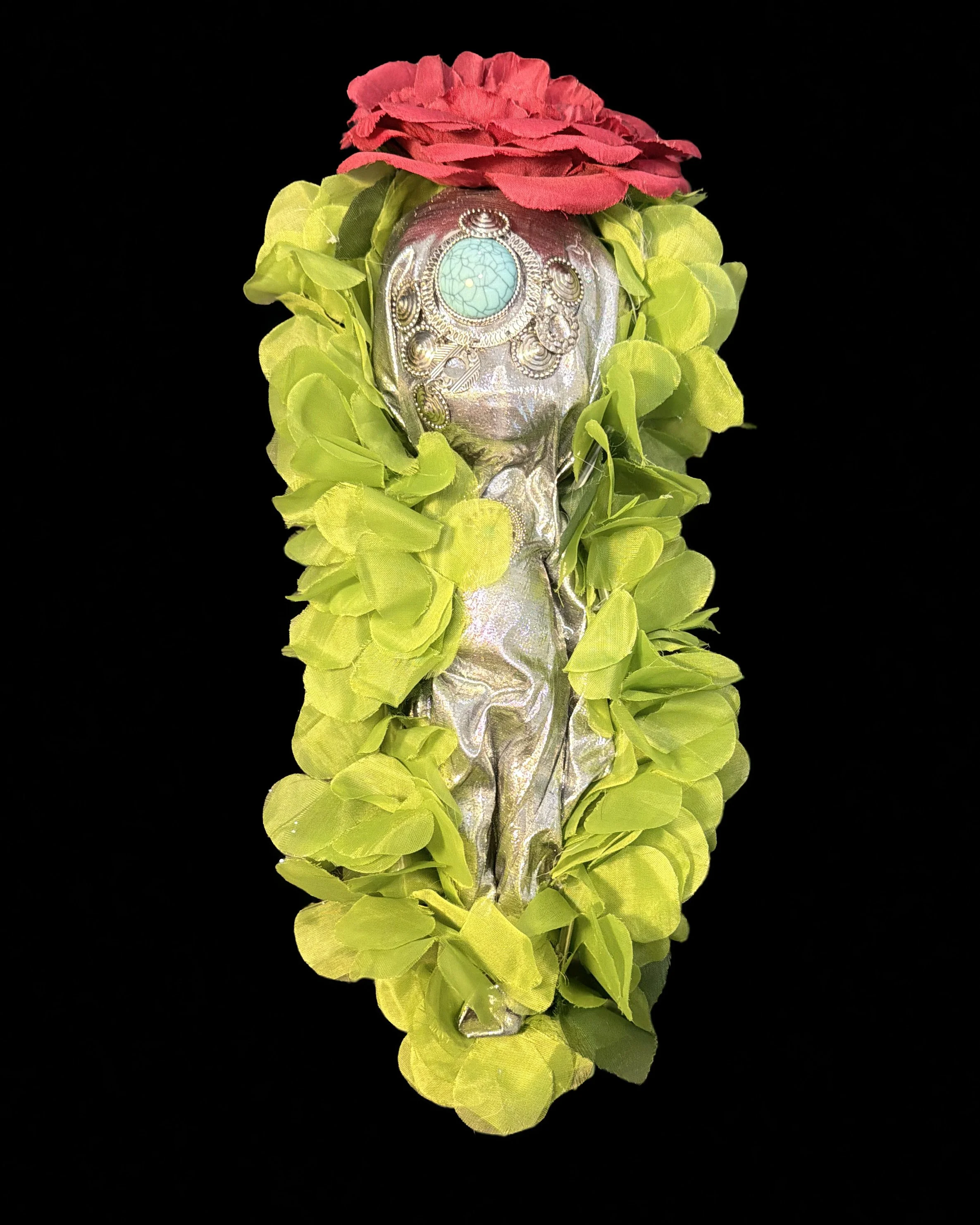  Ascension Spirit   
Soft Sculpture 
 Found Materials   
Discarded Doll, Fabric,  
Found Natural Materials,  
Costume Jewelry, Plastic Gems