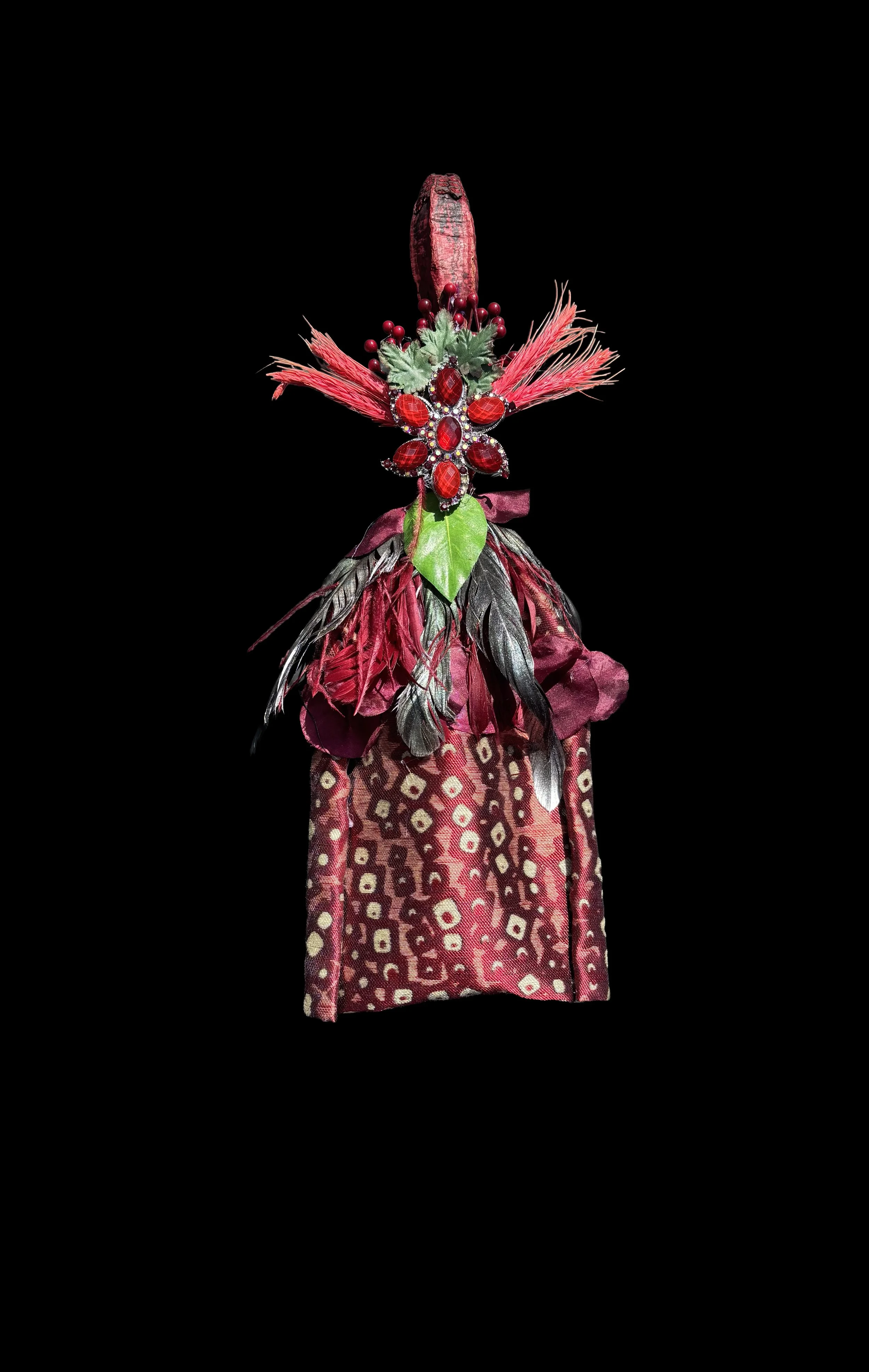  Ascension Spirit   
Soft Sculpture 
 Found Materials   
Discarded Doll, Fabric,  
Found Natural Materials,  
Costume Jewelry, Plastic Gems