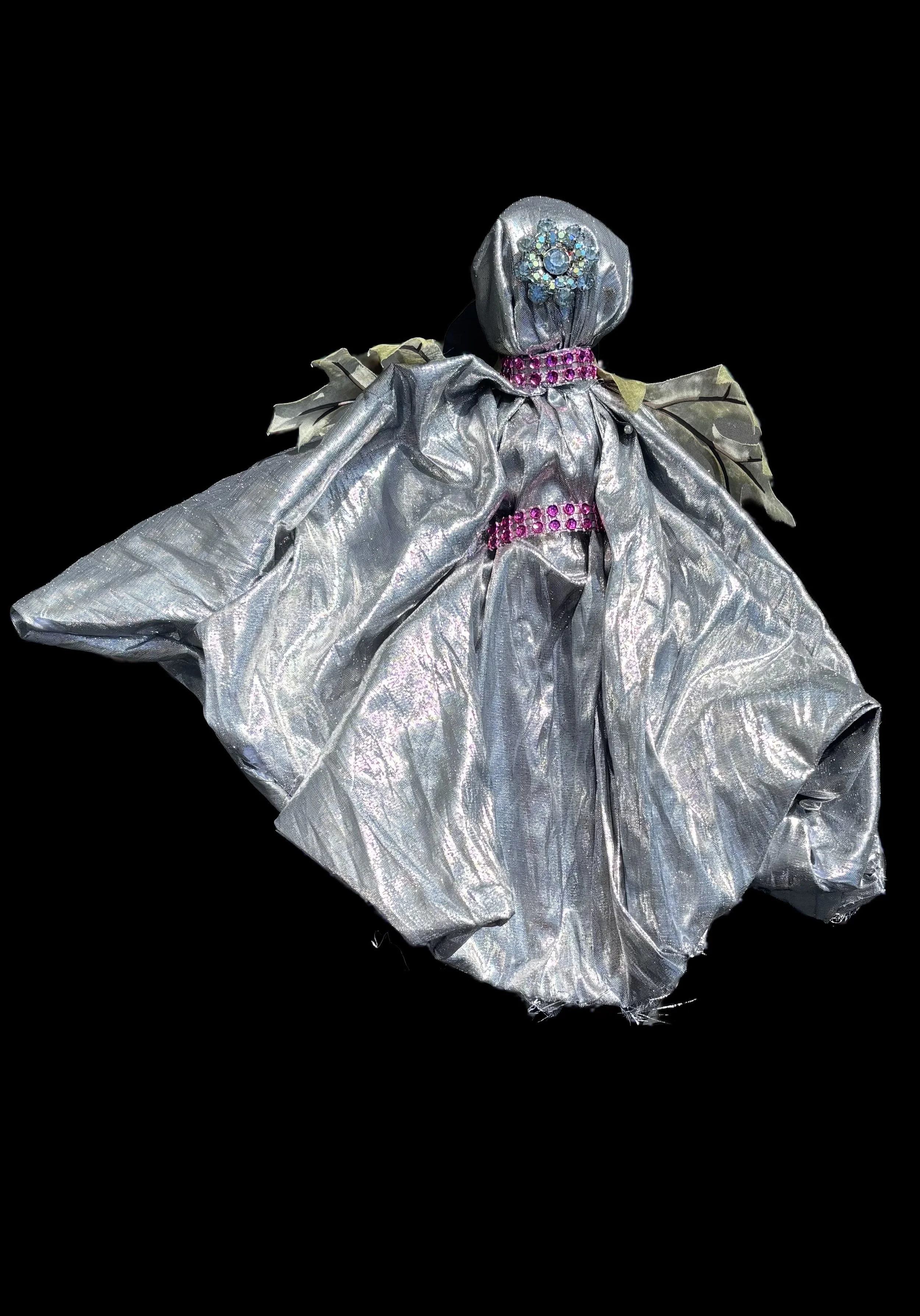  Ascension Spirit   
Soft Sculpture 
 Found Materials   
Discarded Doll, Fabric,  
Found Natural Materials,  
Costume Jewelry, Plastic Gems