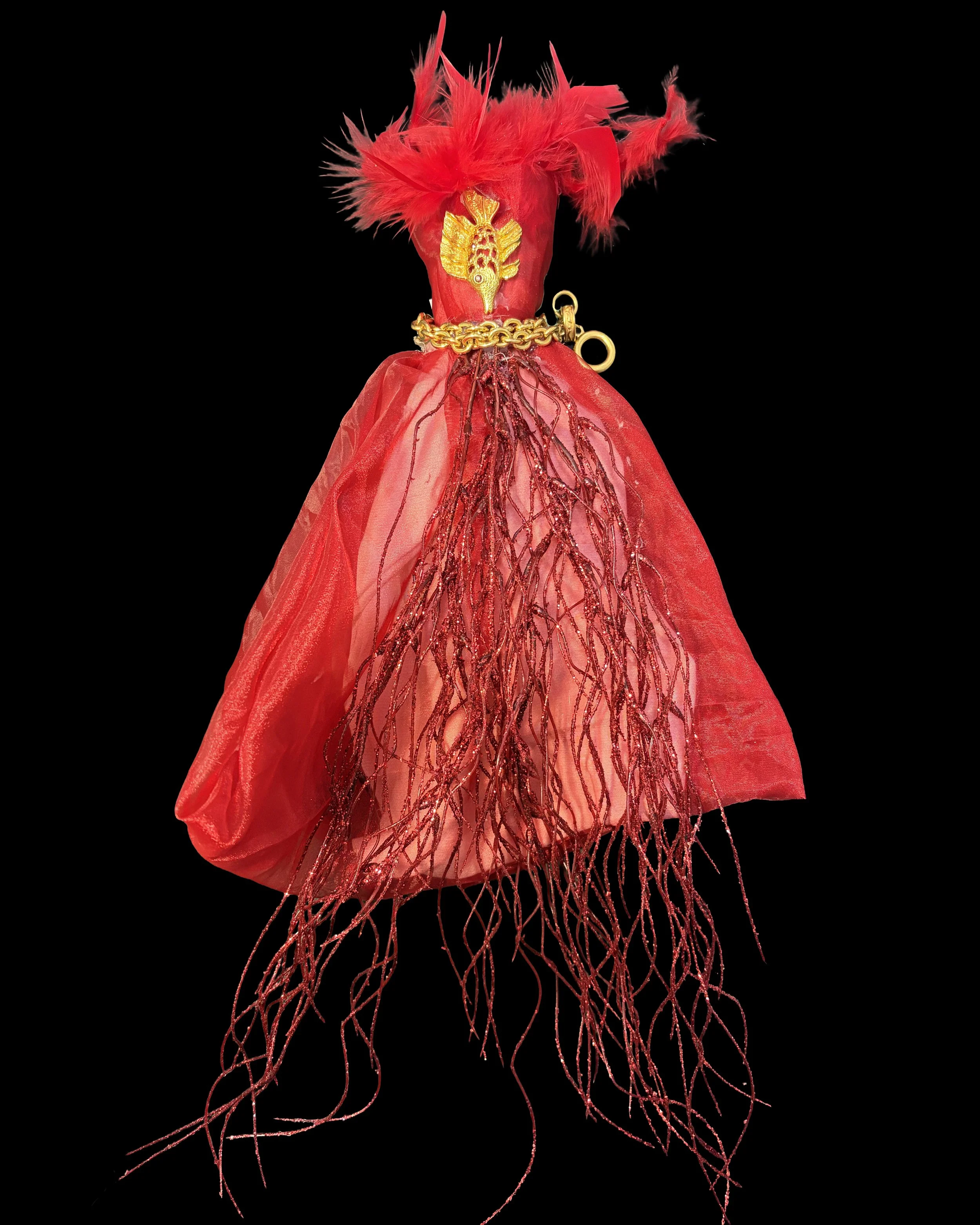  Ascension Spirit   
Soft Sculpture 
 Found Materials   
Discarded Doll, Fabric,  
Found Natural Materials,  
Costume Jewelry, Plastic Gems