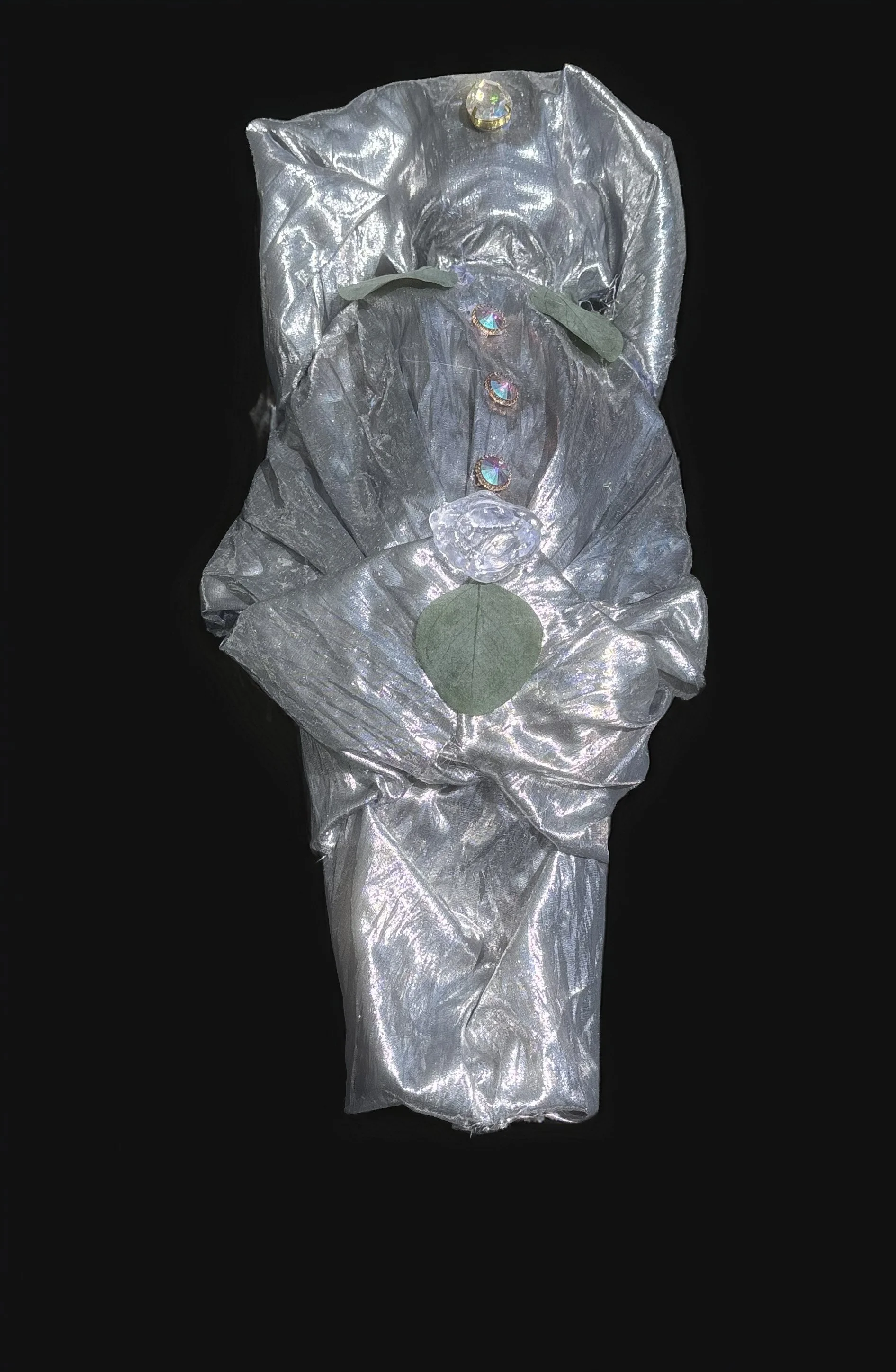  Ascension Spirit   
Soft Sculpture 
 Found Materials   
Discarded Doll, Fabric,  
Found Natural Materials,  
Costume Jewelry, Plastic Gems