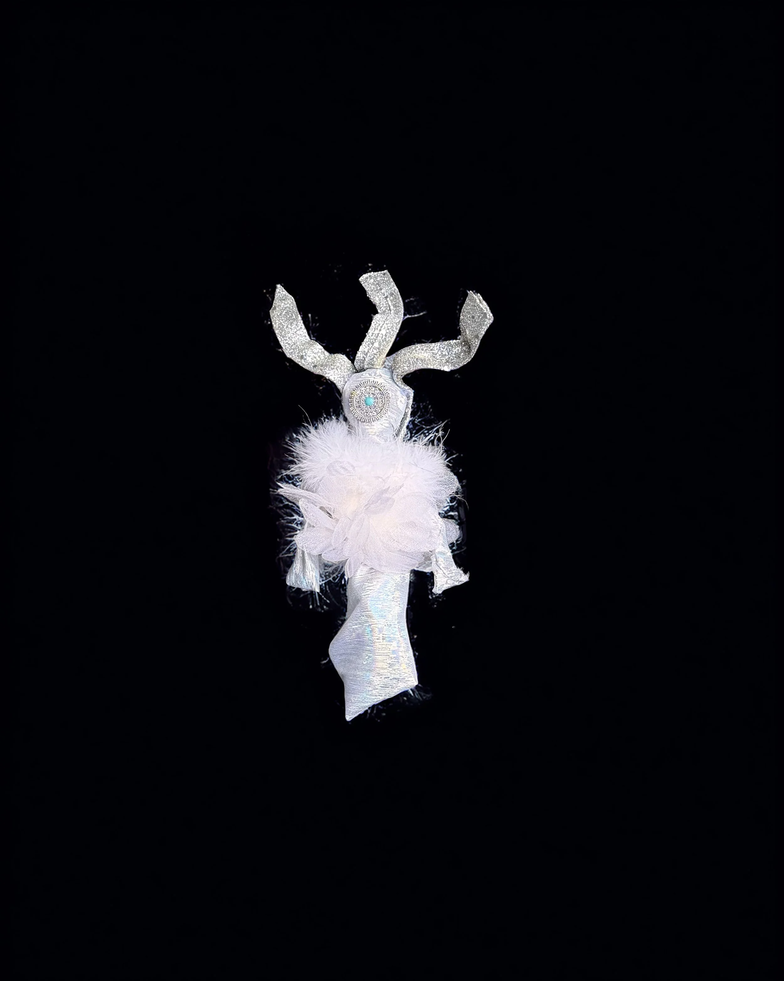  Ascension Spirit   
Soft Sculpture 
 Found Materials   
Discarded Doll, Fabric,  
Found Natural Materials,  
Costume Jewelry, Plastic Gems