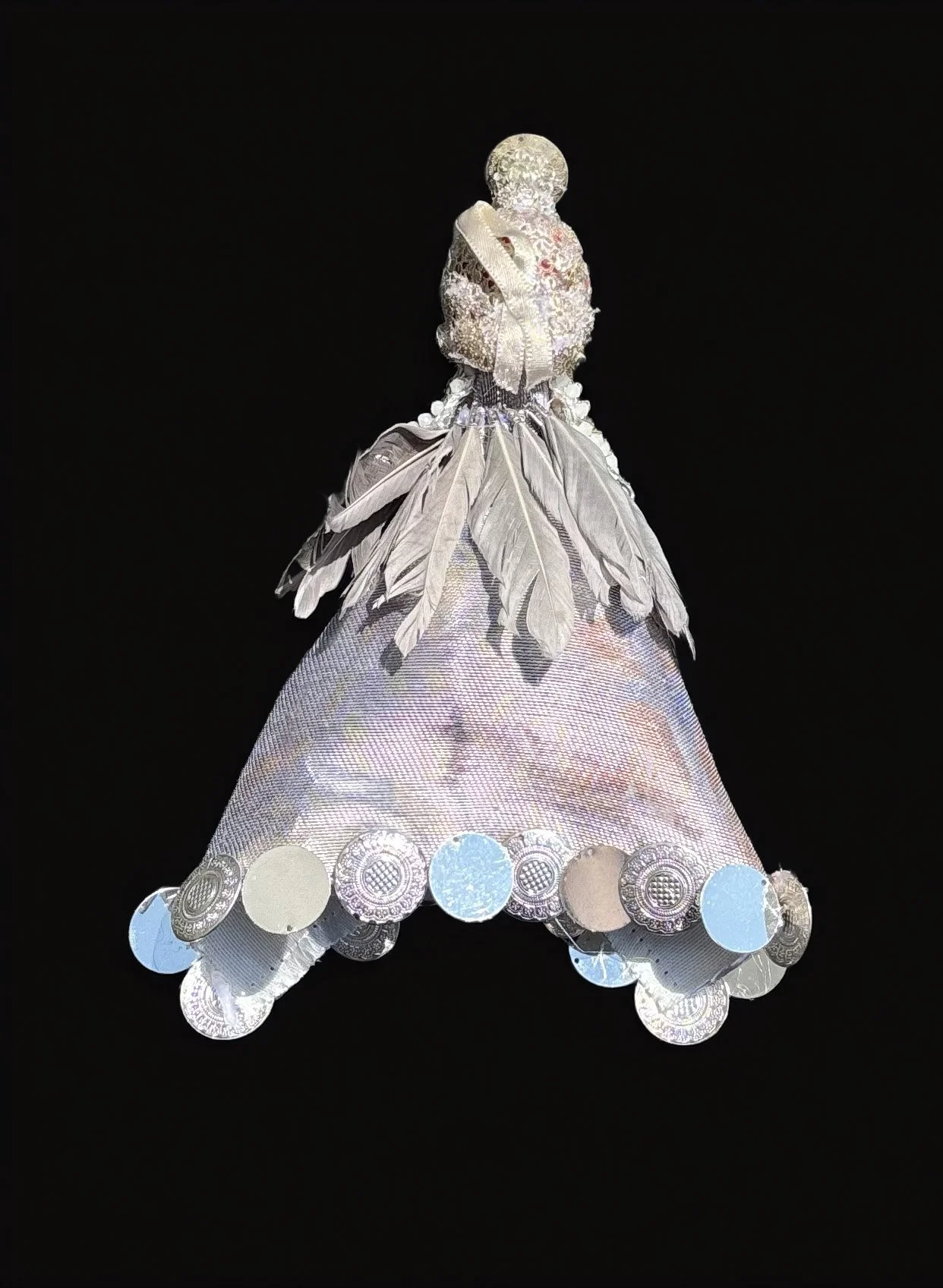 Ascension Spirit   
Soft Sculpture 
 Found Materials   
Discarded Doll, Fabric,  
Found Natural Materials,  
Costume Jewelry, Plastic Gems