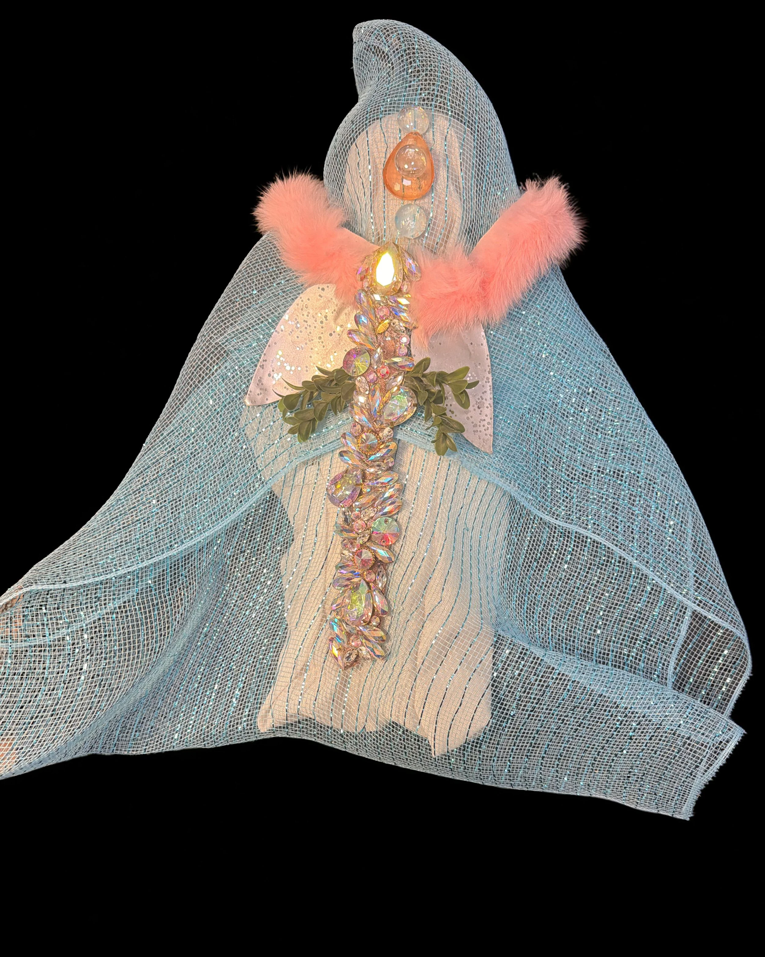  Ascension Spirit   
Soft Sculpture 
 Found Materials   
Discarded Doll, Fabric,  
Found Natural Materials,  
Costume Jewelry, Plastic Gems