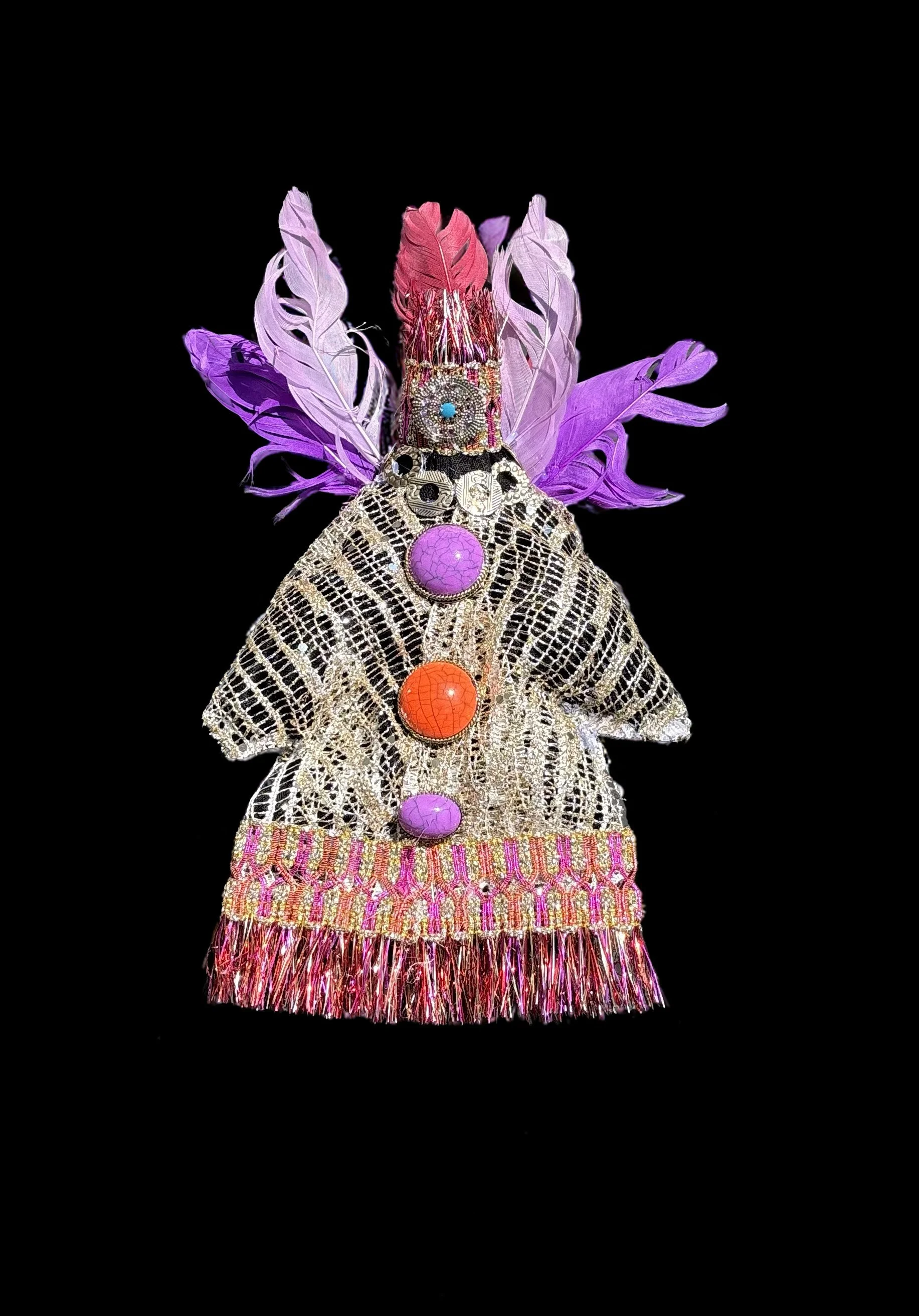  Ascension Spirit   
Soft Sculpture 
 Found Materials   
Discarded Doll, Fabric,  
Found Natural Materials,  
Costume Jewelry, Plastic Gems 