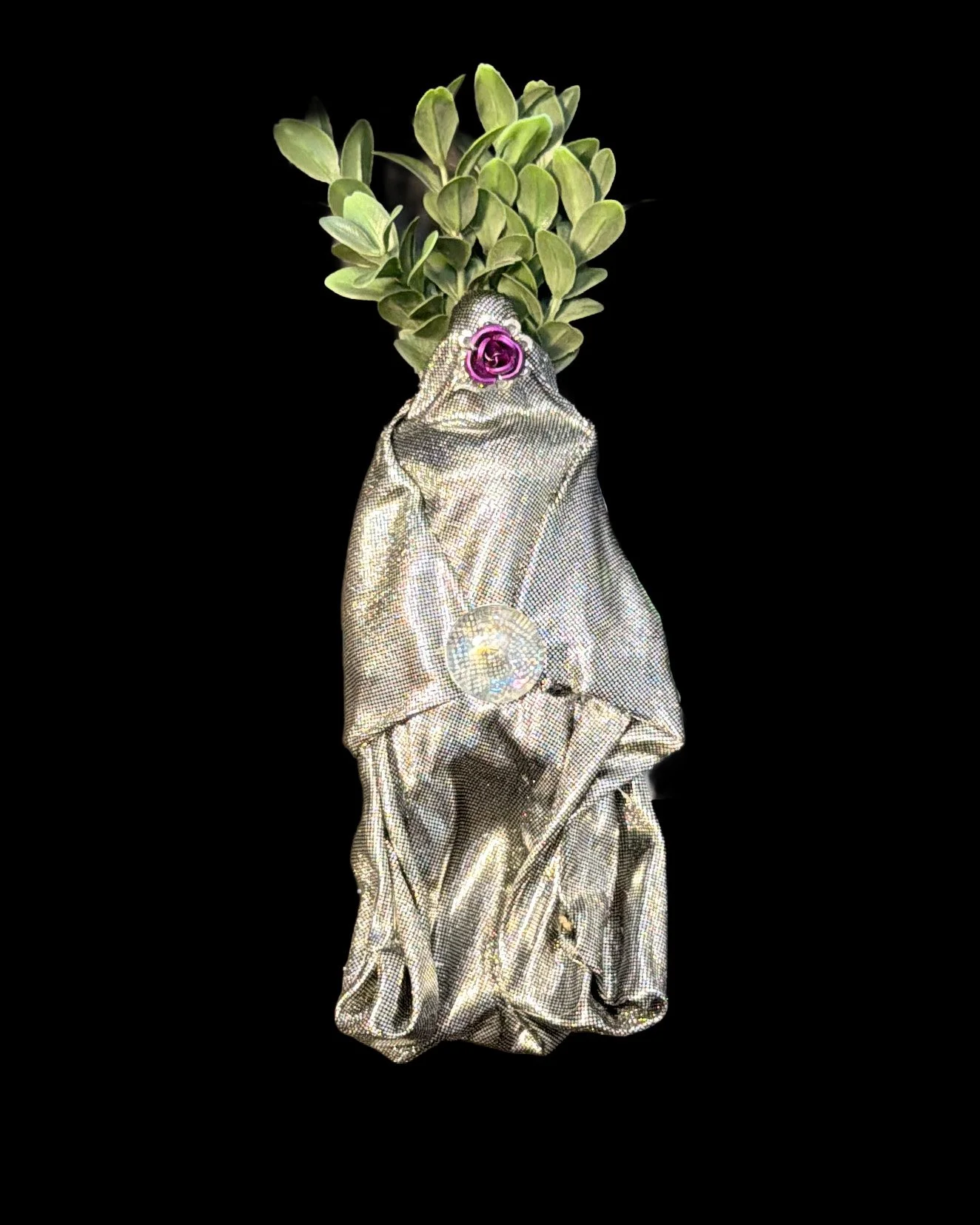 Ascension Spirit   
Soft Sculpture 
 Found Materials   
Discarded Doll, Fabric,  
Found Natural Materials,  
Costume Jewelry, Plastic Gems