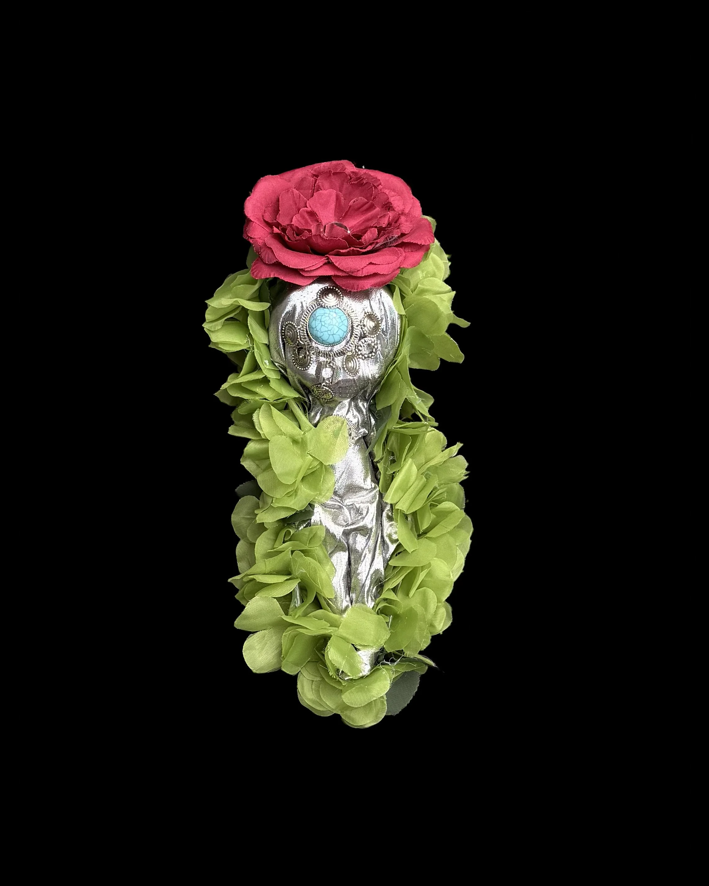  Ascension Spirit   
Soft Sculpture 
 Found Materials   
Discarded Doll, Fabric,  
Found Natural Materials,  
Costume Jewelry, Plastic Gems