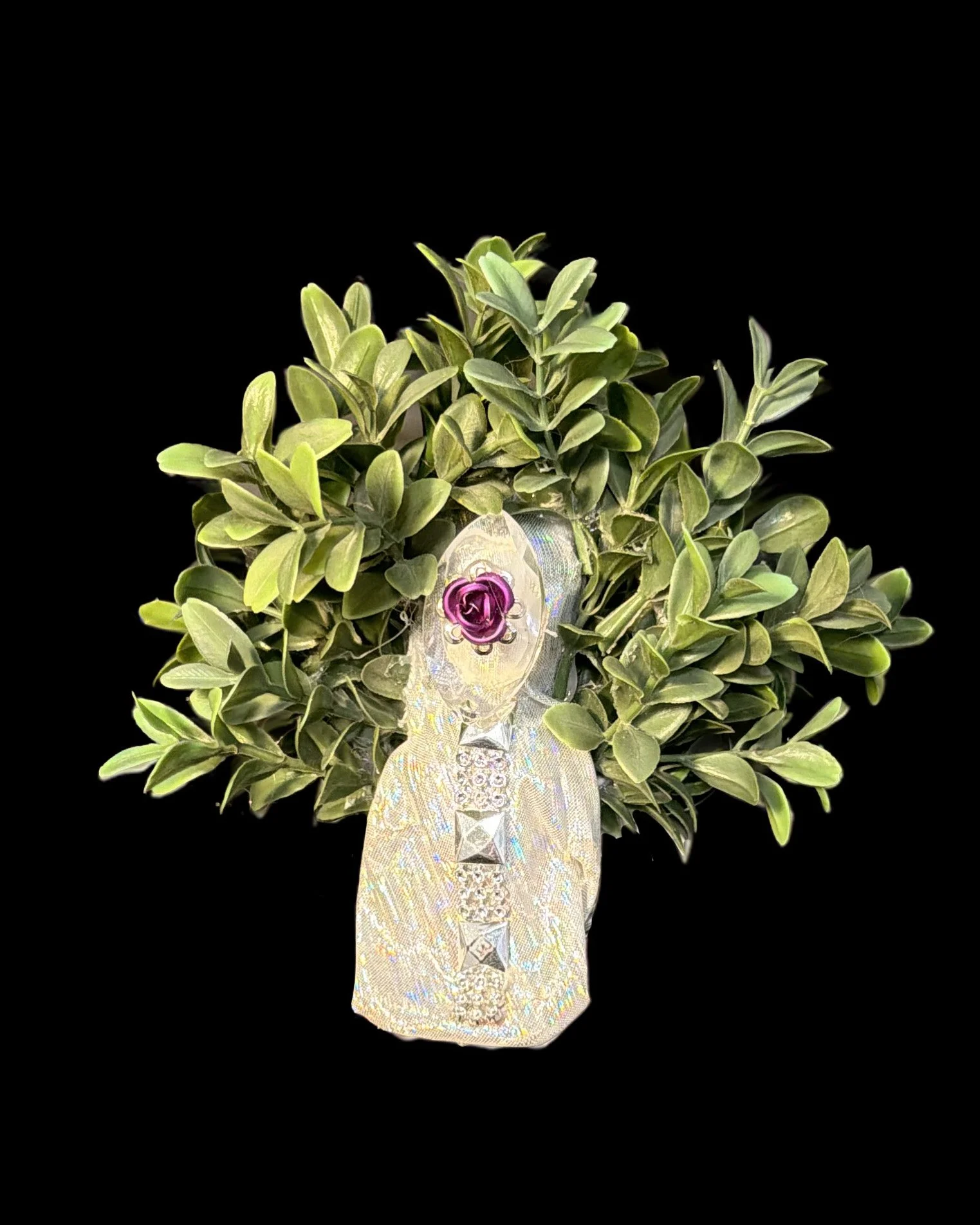  Ascension Spirit   
Soft Sculpture 
 Found Materials   
Discarded Doll, Fabric,  
Found Natural Materials,  
Costume Jewelry, Plastic Gems