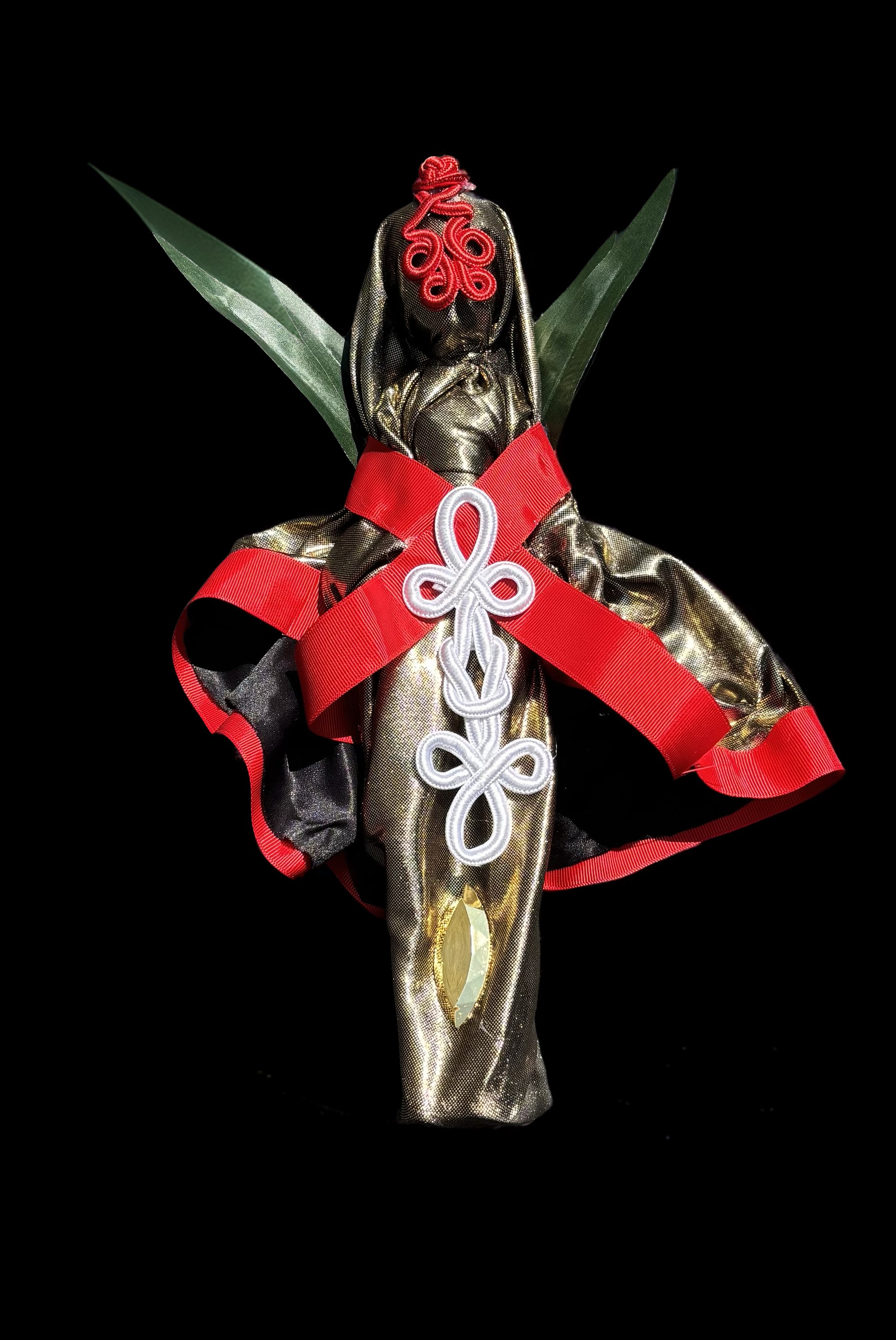  Ascension Spirit   
Soft Sculpture 
 Found Materials   
Discarded Doll, Fabric,  
Found Natural Materials,  
Costume Jewelry, Plastic Gems