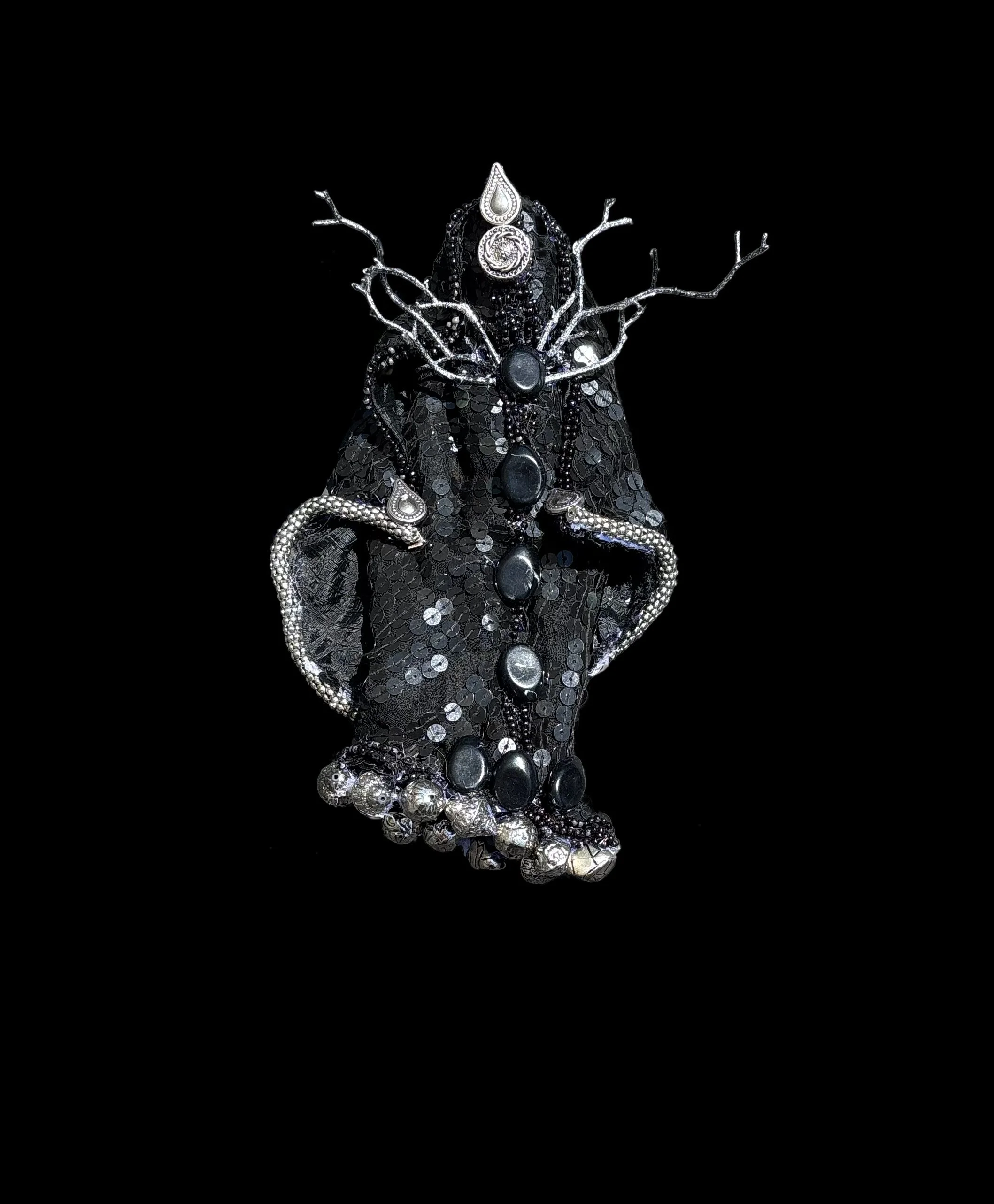  Ascension Spirit   
Soft Sculpture 
 Found Materials   
Discarded Doll, Fabric,  
Found Natural Materials,  
Costume Jewelry, Plastic Gems