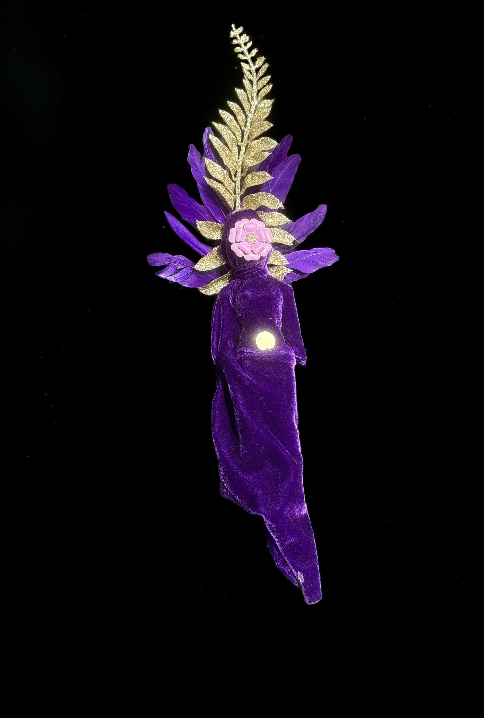  Ascension Spirit   
Soft Sculpture 
 Found Materials   
Discarded Doll, Fabric,  
Found Natural Materials,  
Costume Jewelry, Plastic Gems