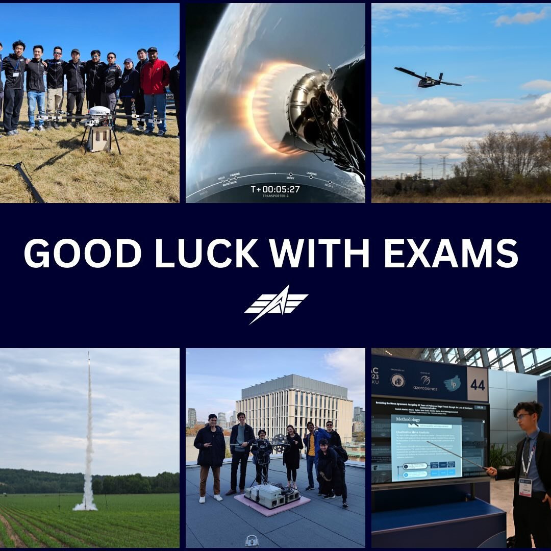 The University of Toronto Aerospace Team wishes you the best of luck with your exams!! 

We look forward to seeing you all this summer once the term is over 🚀💫

#uoft #aerospace #aerospaceengineer #toronto #uoftclubs #uoftsu #rocket #plane #drone #