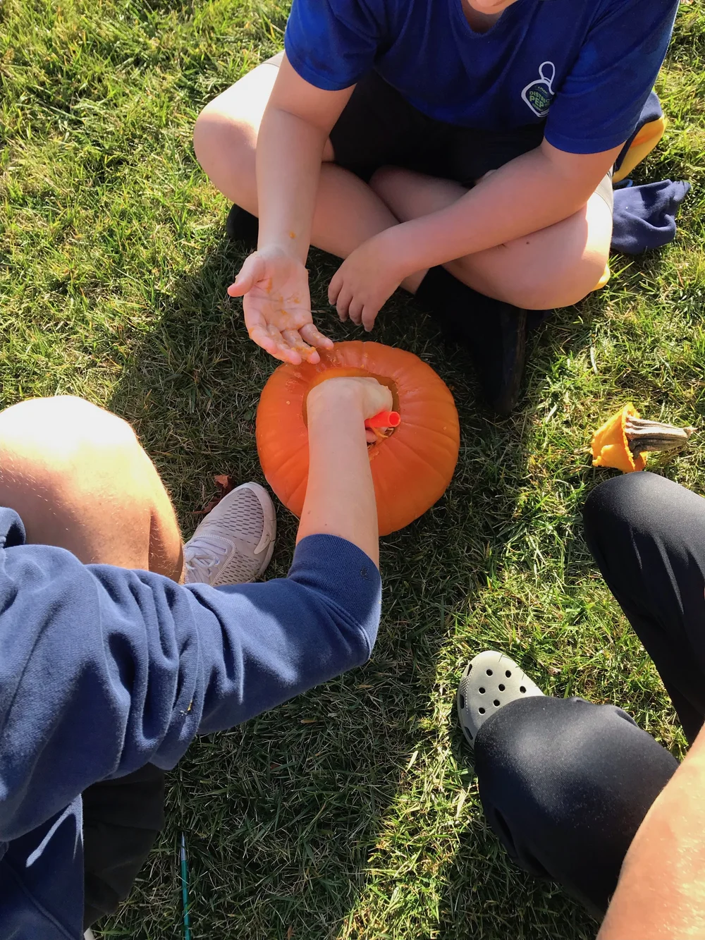 Glandorf STEM students carving pumpkins for the alley
