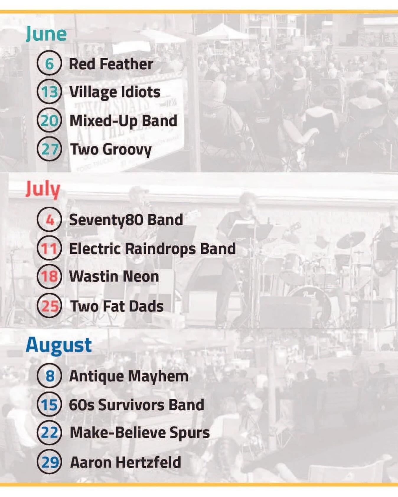 Schedule is out for the bands this summer for Thursdays at the Rex! Go to our Facebook events for all of the details!