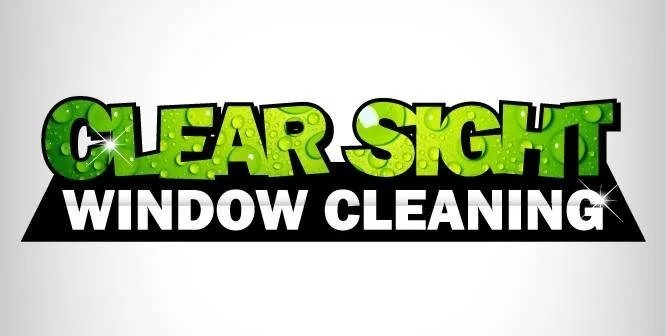 Graphic logo with the words 'Clear Sight Window Cleaning' in bold, colorful, graffiti-style font with sparkles.