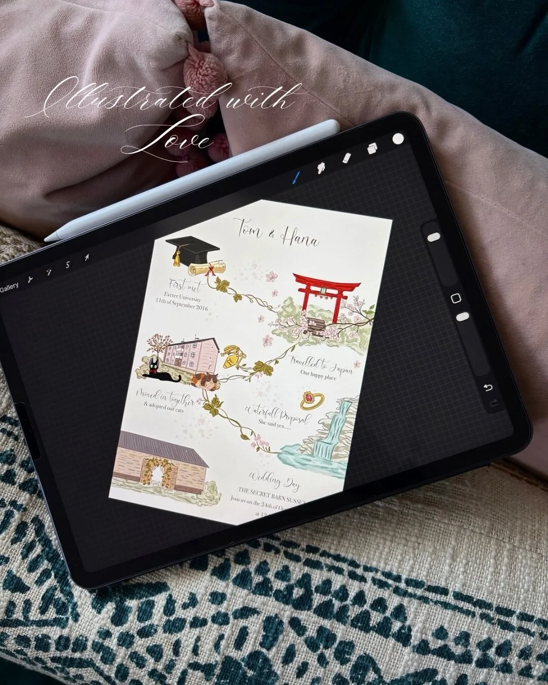 Illustrated with love 🤍

I love turning a couple&rsquo;s story into something you can hold in your hands, every detail, every memory, carefully woven together.

From where it all began, to faraway places explored, to the moment everything changed. 

