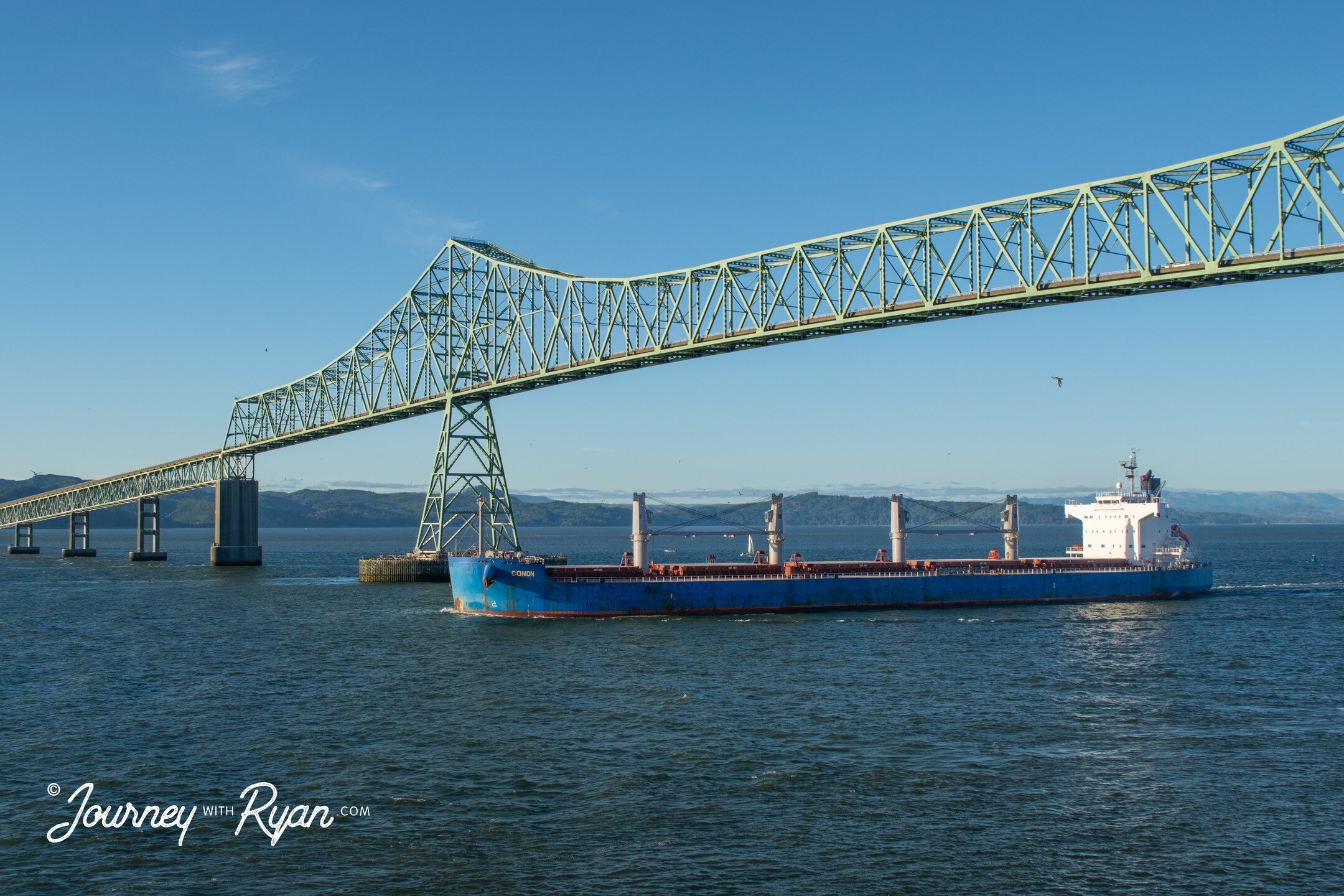 Cargo 🚢
.
The frequent view of a cargo ship passing under the bridge is so calming, rain or shine.
.
Shot at @cannerypierhotel
.
📷 #nikonz6ii
.
#journeywithryan #oregon #astoria #astoriaoregon #oregoncoast #thegoonies #pacificocean #columbiariver #