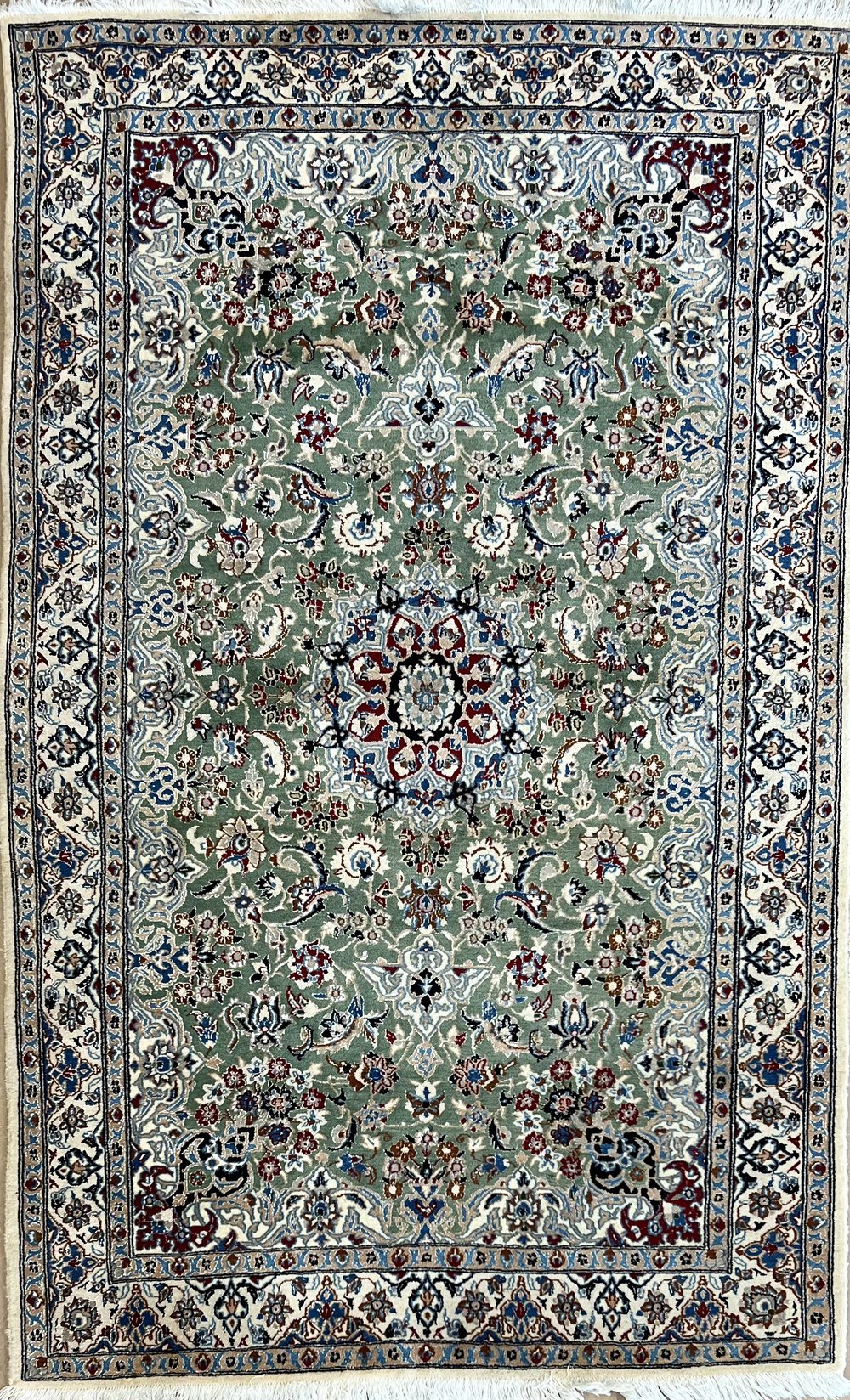 Sold at Auction: Hand Knotted Persian Silk&Wool Nain Rug 6,4x3.11 ft