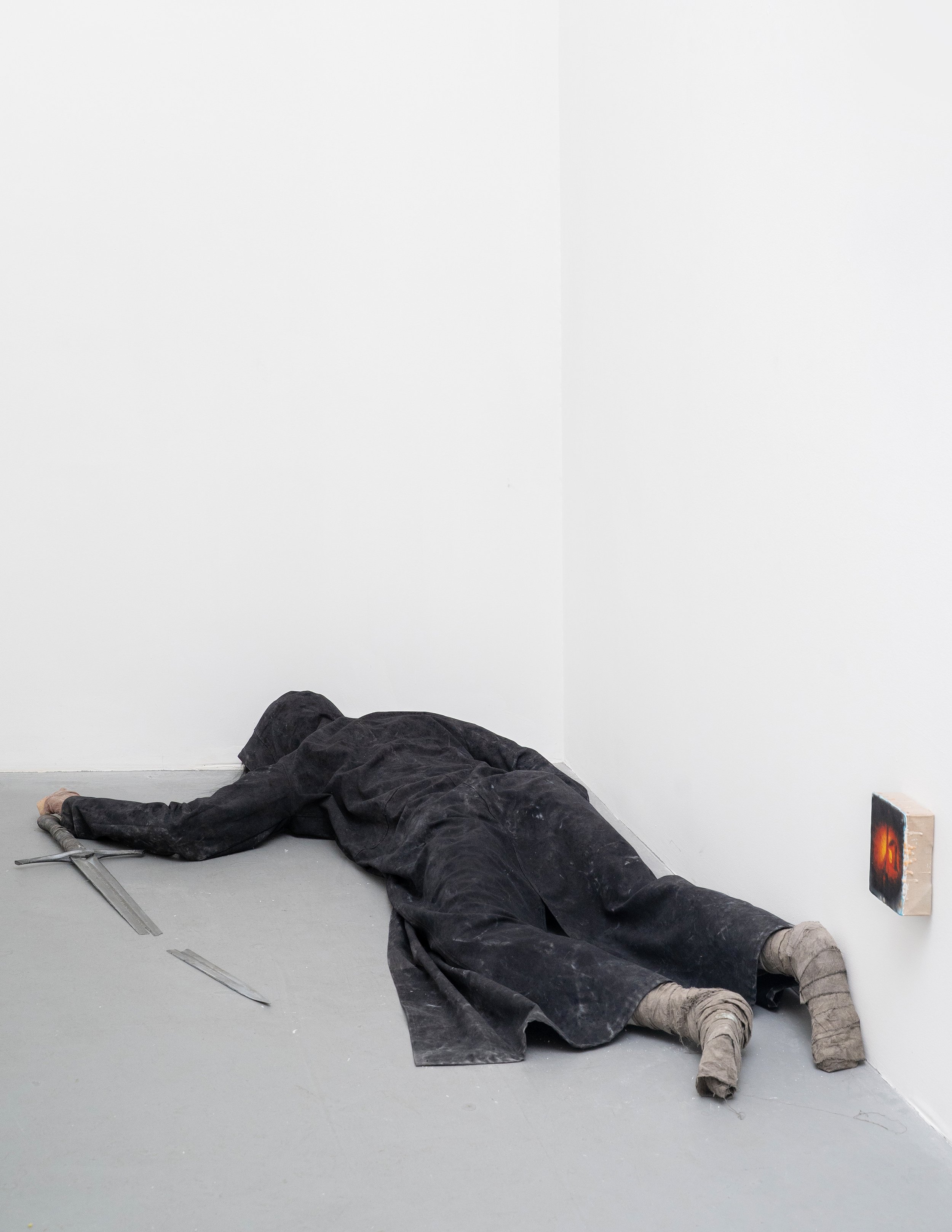 LONG SINCE MY HEART HAS BEEN BREAKING
ITS PAIN IS PAST
A TIME HAS BEEN SET TO IT'S ACHING
PEACE COMES AT LAST
Dimensions variable
Foam, plaster, waxed canvas, linen, acrylic, synthetic hair, encaustic, oil, gauze, cast resin
2026