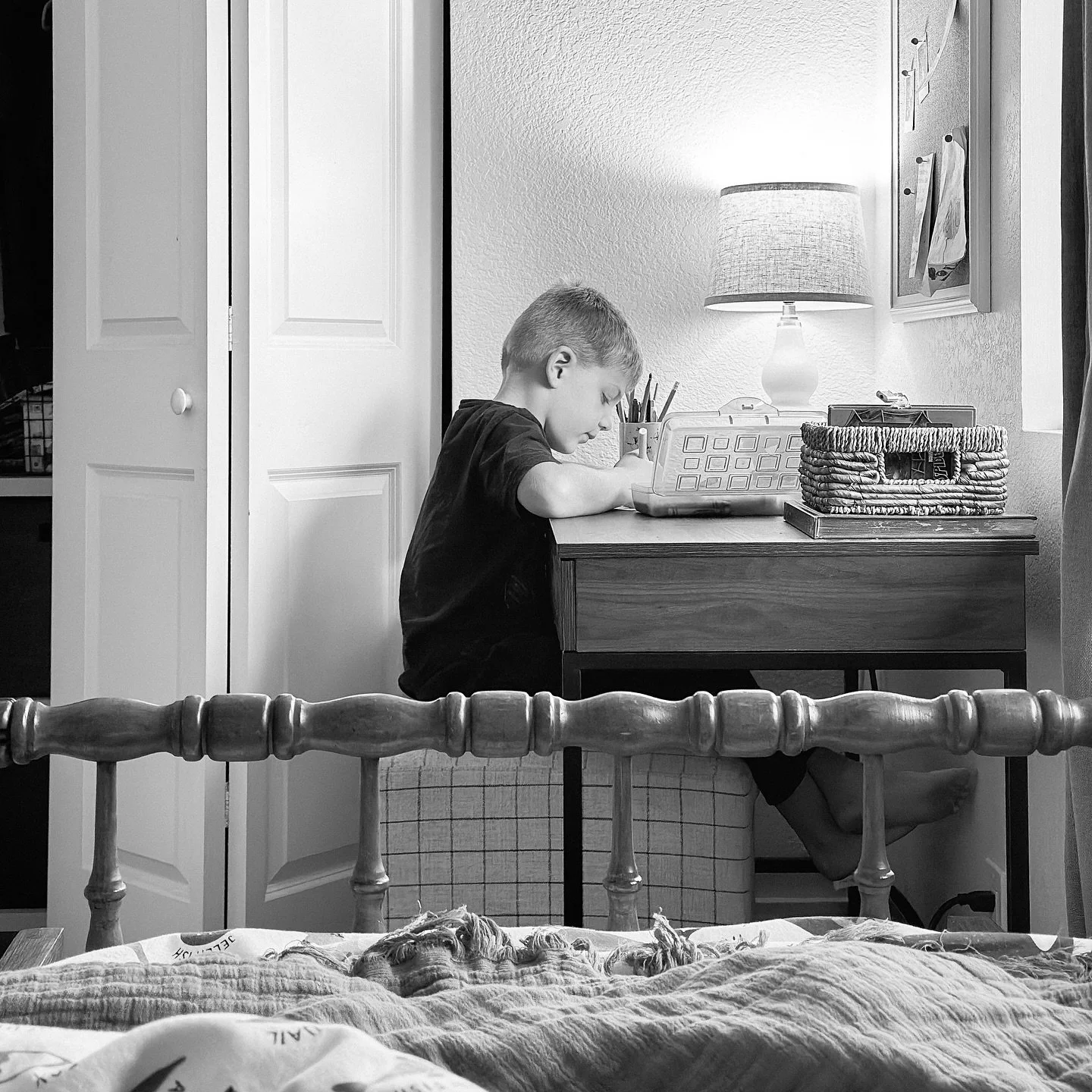 My little guy was ready for some big boy updates in his bedroom. We added a simple desk to this corner and he&rsquo;s totally loving it&hellip;so am I. 😍