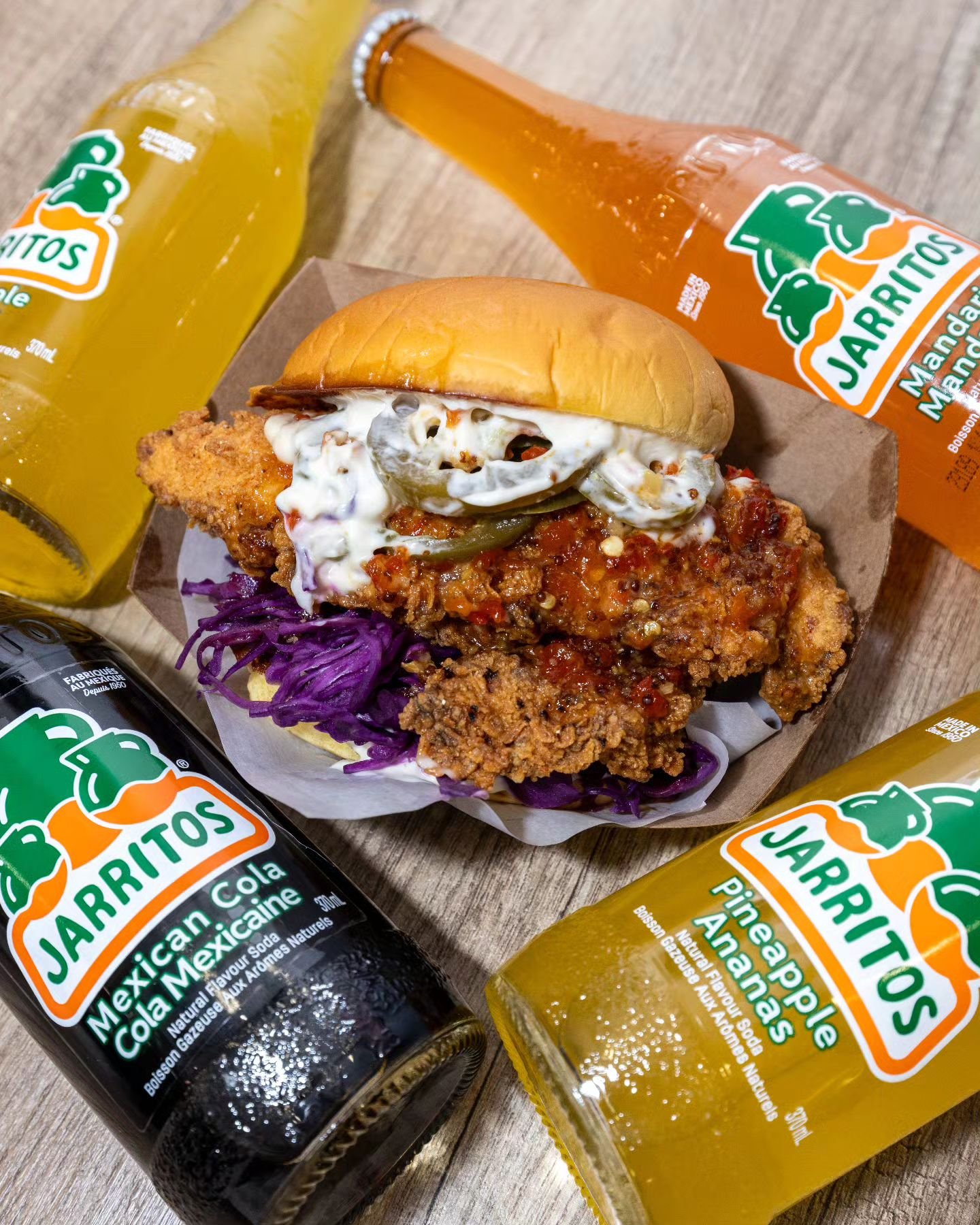 SWEET MUSTARD CHILI CHICKEN 

Buttermilk fried chicken breast, cabbage slaw, pickled jalape&ntilde;os, garlic aioli, sweet mustard chili sauce, toasted potato bun 

JABS is here to announce that we will be taking part in &ldquo;Off-Menu Food Crawl&rd