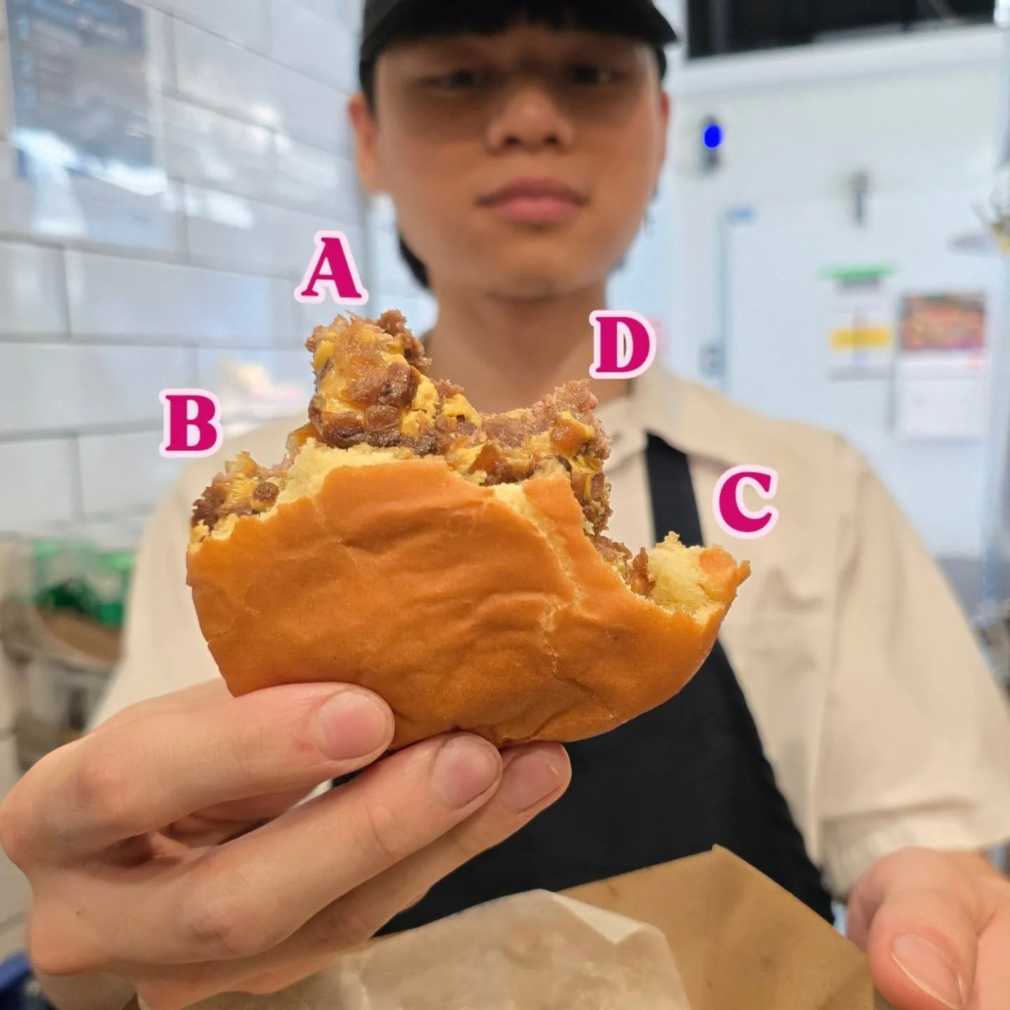 Tell us where you would take your next bite from? A B C or D?

P.S. He ate all of it and had another one