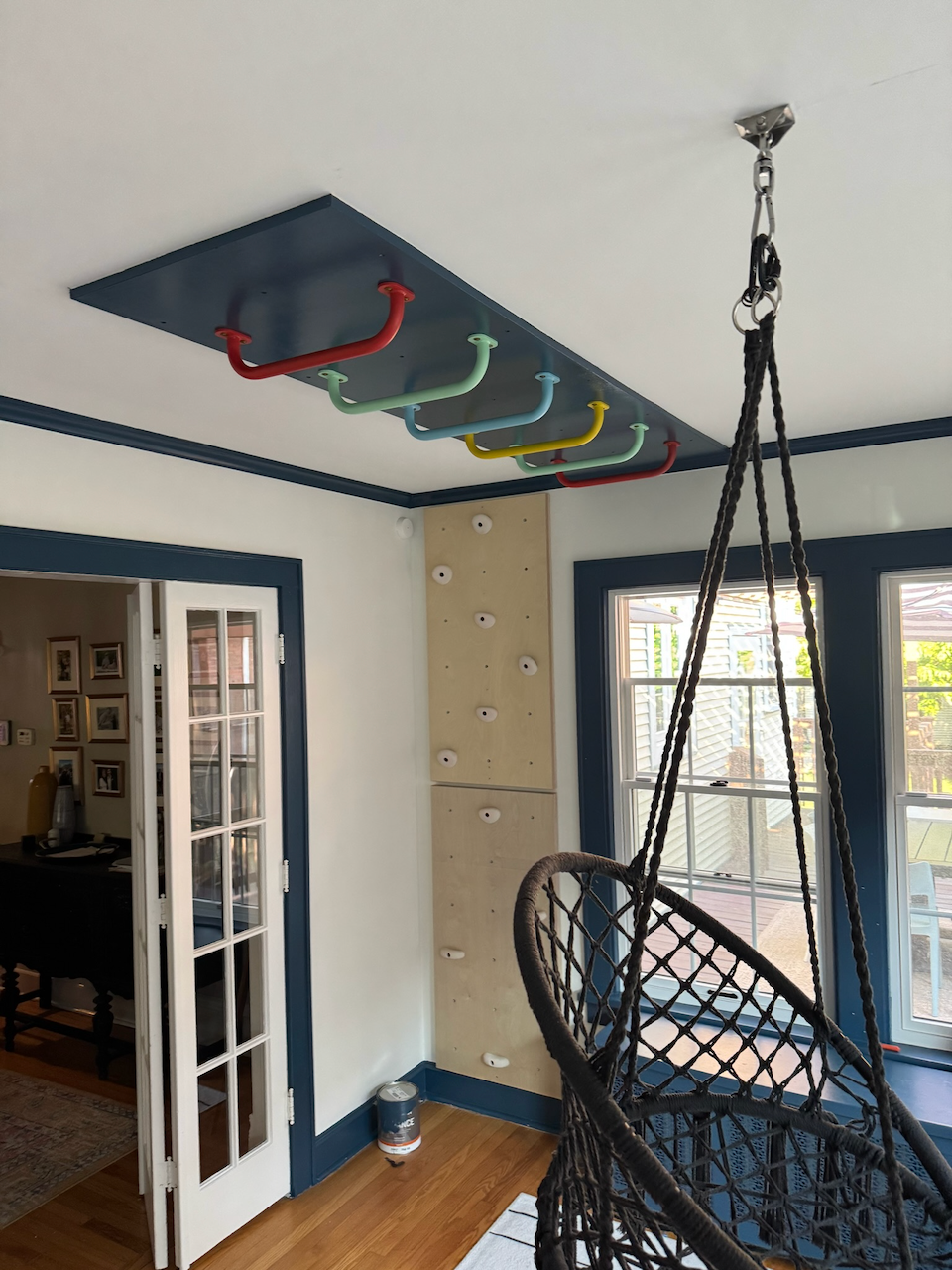 Blue-Trim Climbing Gym & Rainbow Monkey Bars