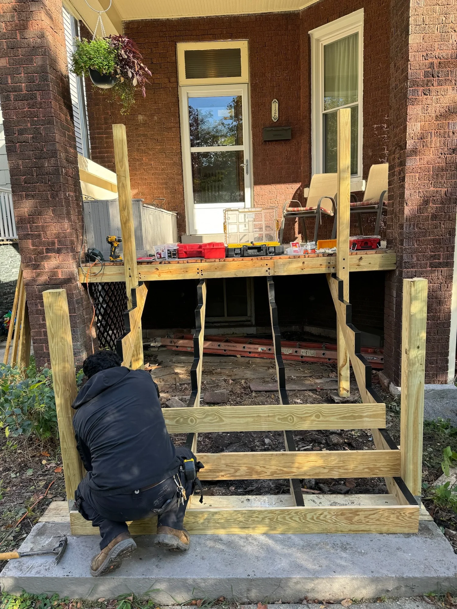 After — replacement porch stair treads installed — Porch Stair Tread Replacement